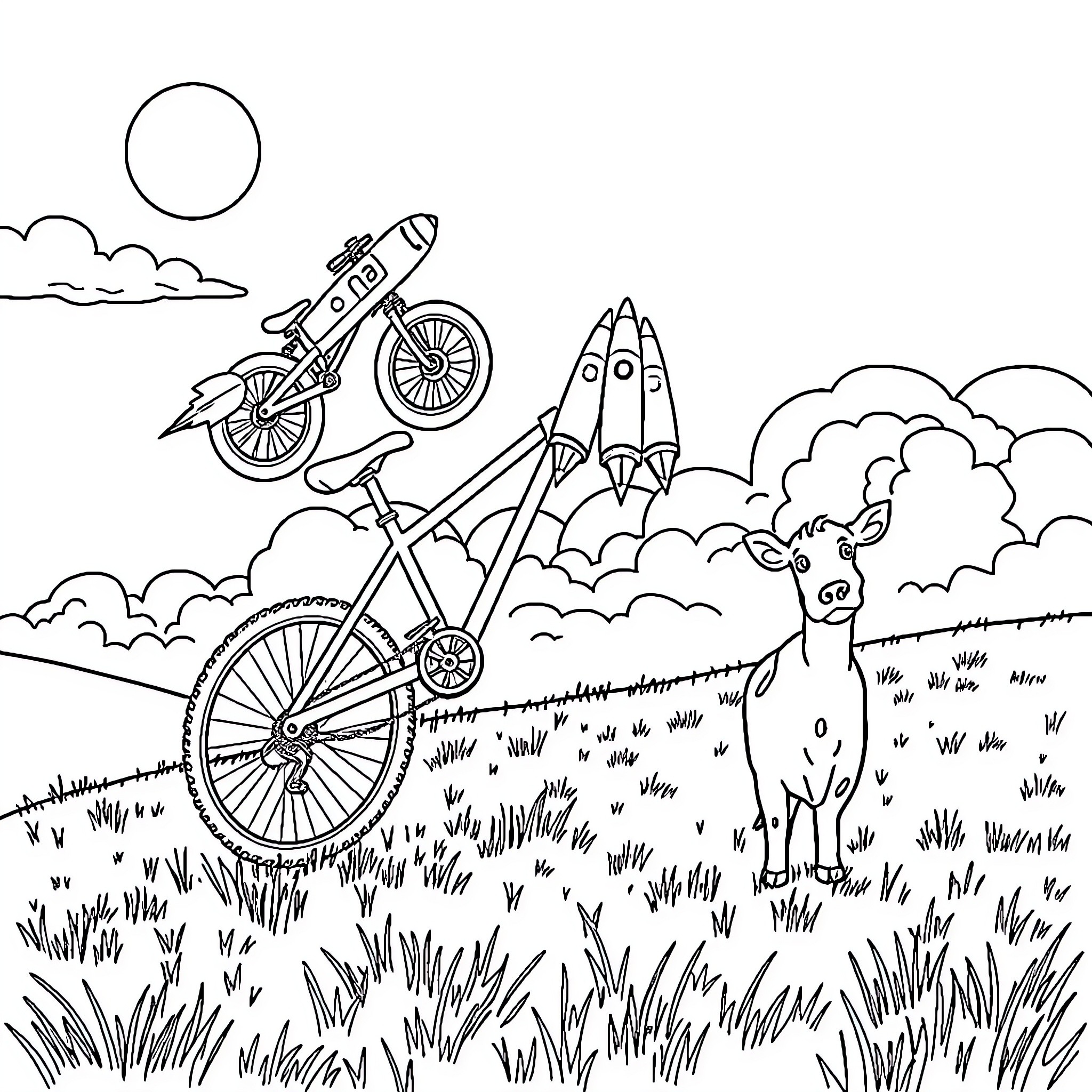 Mountain Bike Rider Navigating Rugged Terrain Coloring Page (free black-and-white line drawing printable PDF for all, from beginners to advanced learners, including children, teens, adults, and seniors)