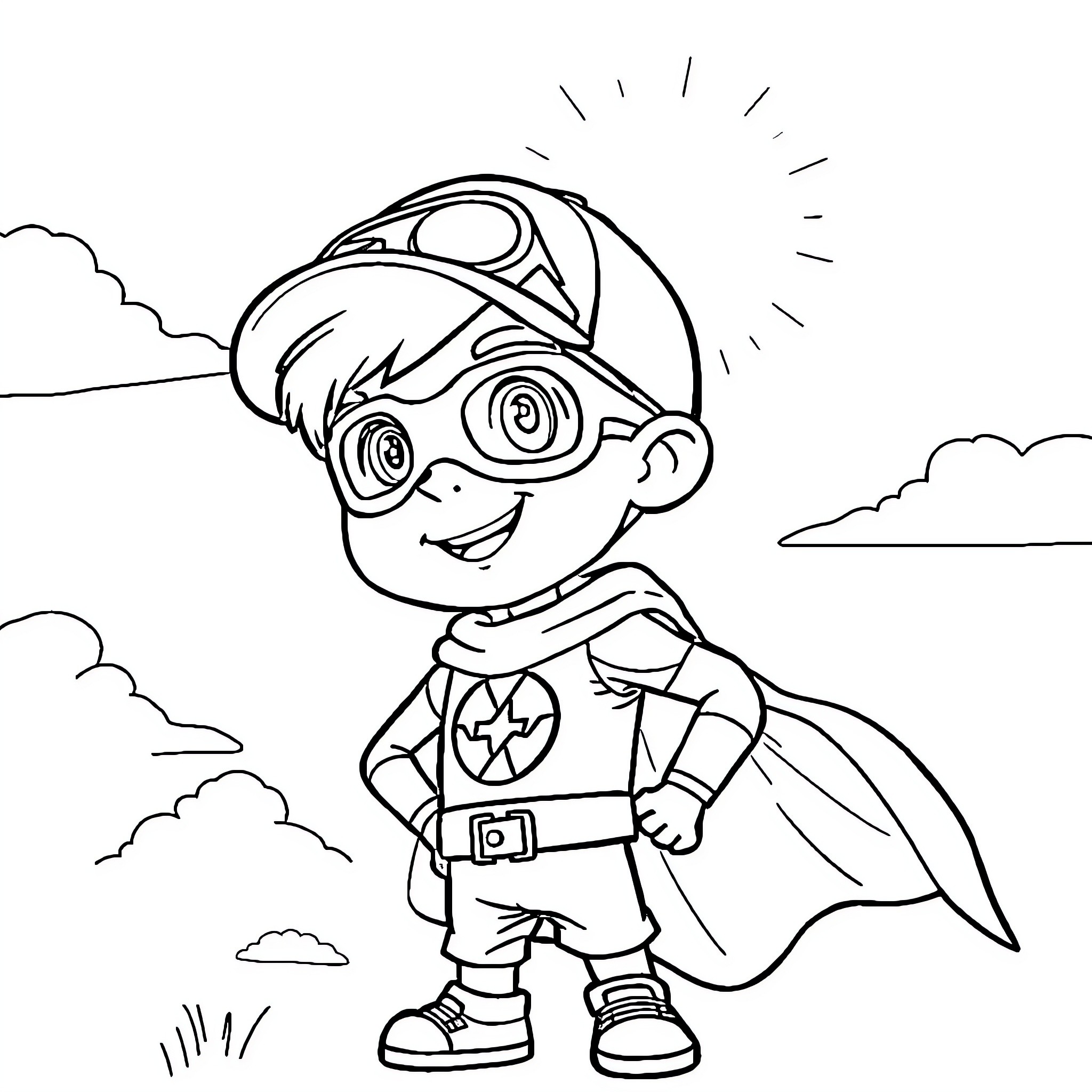 Boboiboy as a superhero in action Coloring Page (free black-and-white line drawing printable PDF for all, from beginners to advanced learners, including children, teens, adults, and seniors)