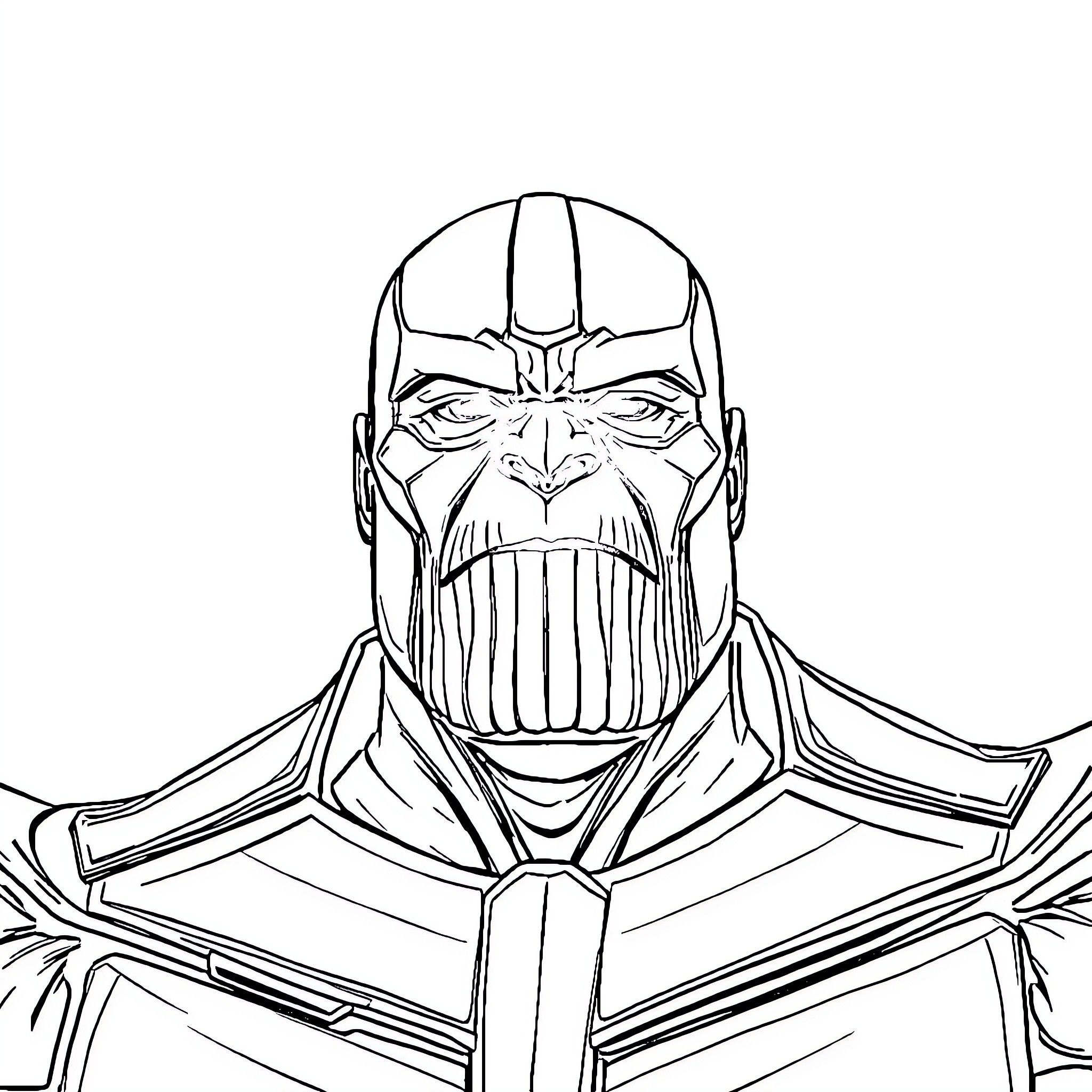 Thanos, the Mad Titan's Intense Gaze Coloring Page (free black-and-white line drawing printable PDF for all, from beginners to advanced learners, including children, teens, adults, and seniors)