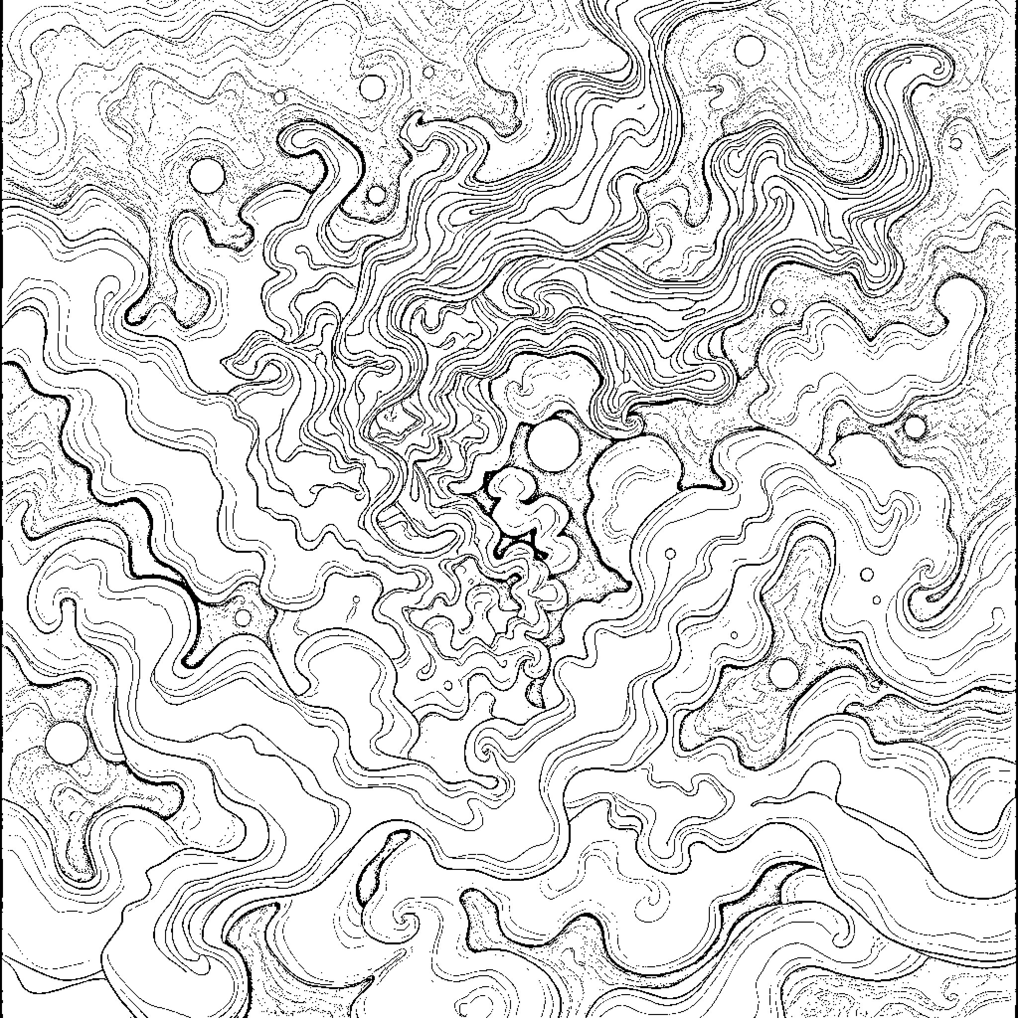 Imagination's Organic Topography Coloring Page (free black-and-white line drawing printable PDF for all, from beginners to advanced learners, including children, teens, adults, and seniors)