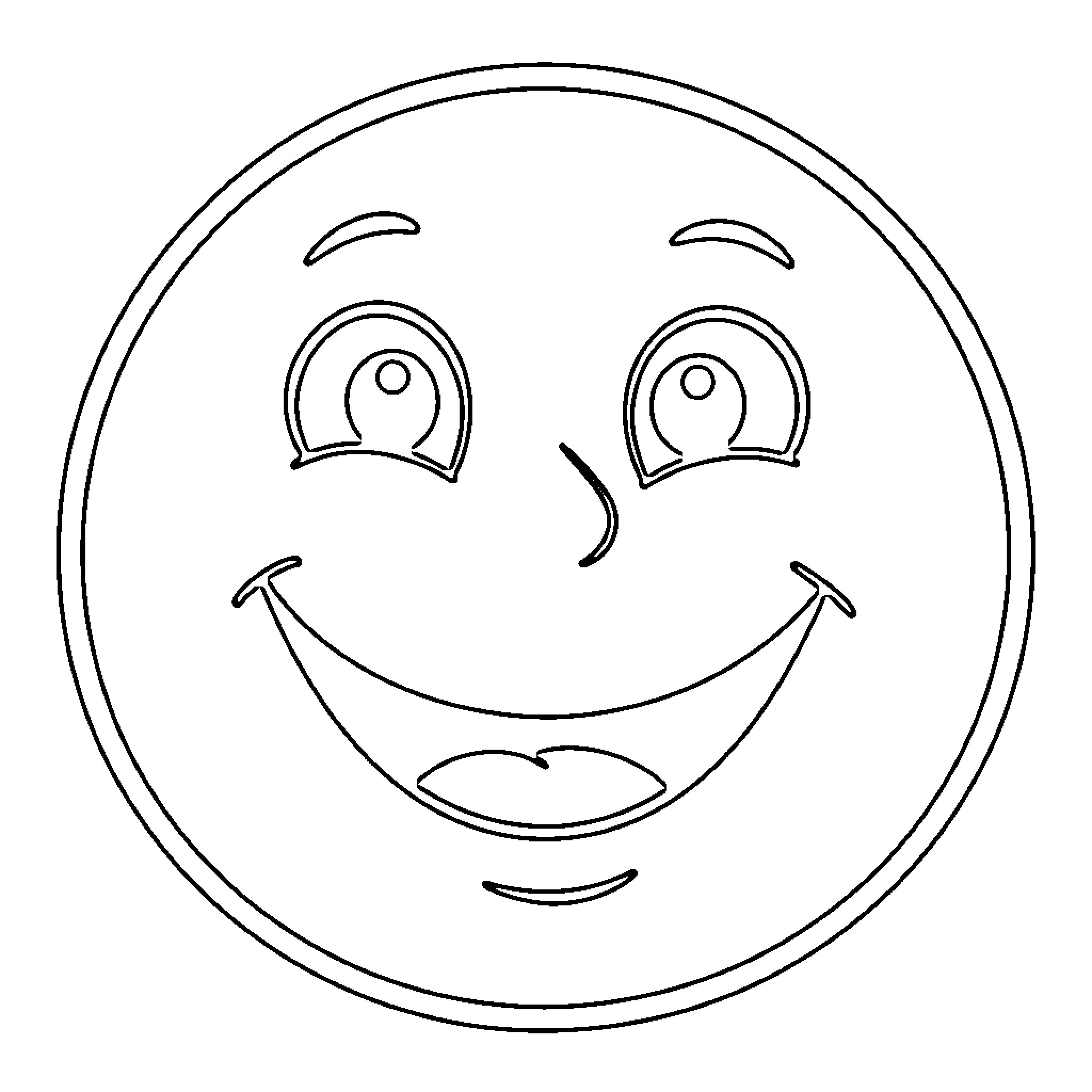 Smiley Face with big eyes and a wide grin Coloring Page (free black-and-white line drawing printable PDF for all, from beginners to advanced learners, including children, teens, adults, and seniors)