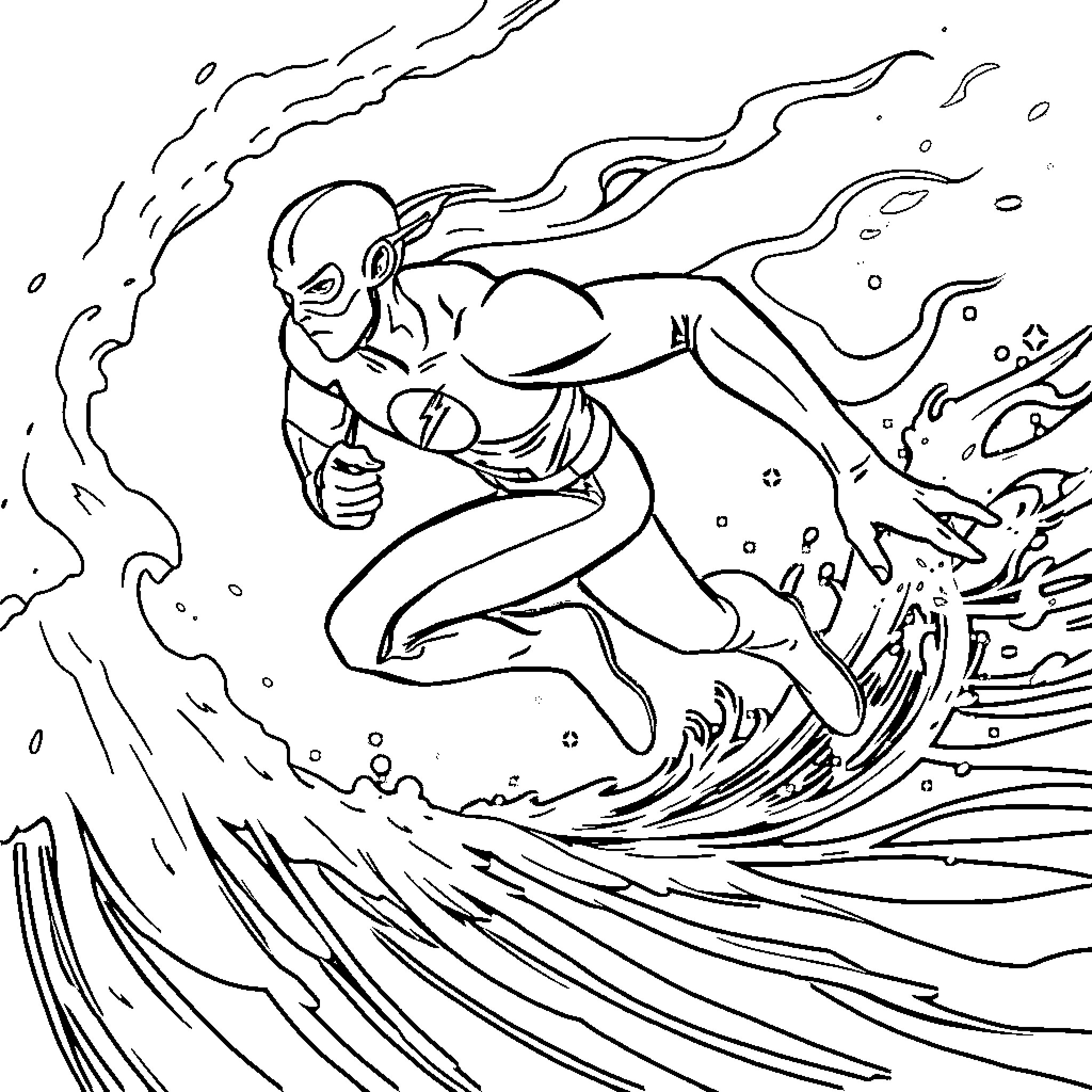 Flash speeding through dynamic energy waves Coloring Page (free black-and-white line drawing printable PDF for all, from beginners to advanced learners, including children, teens, adults, and seniors)