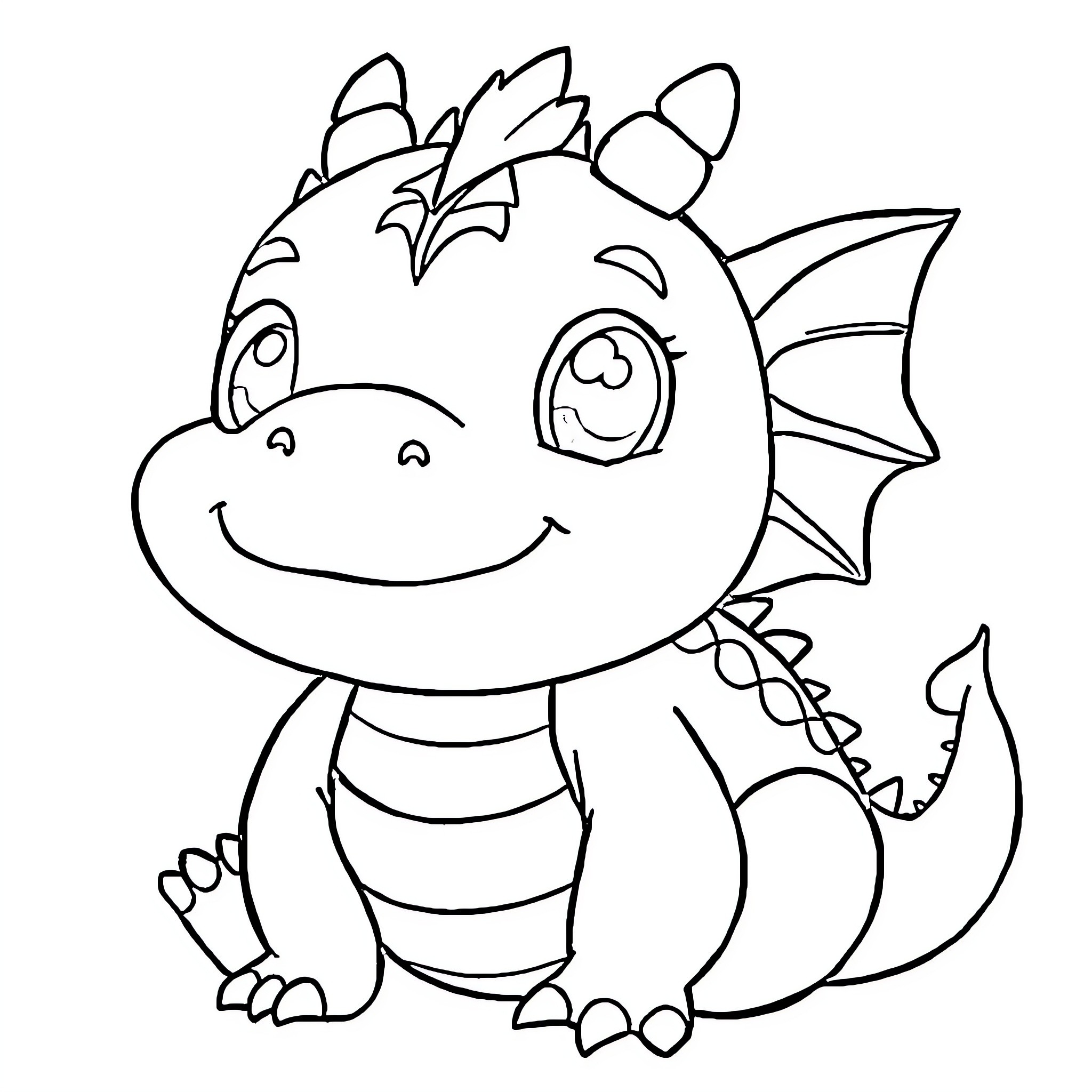 Dragon smiling happily in cartoon style Coloring Page (free black-and-white line drawing printable PDF for all, from beginners to advanced learners, including children, teens, adults, and seniors)
