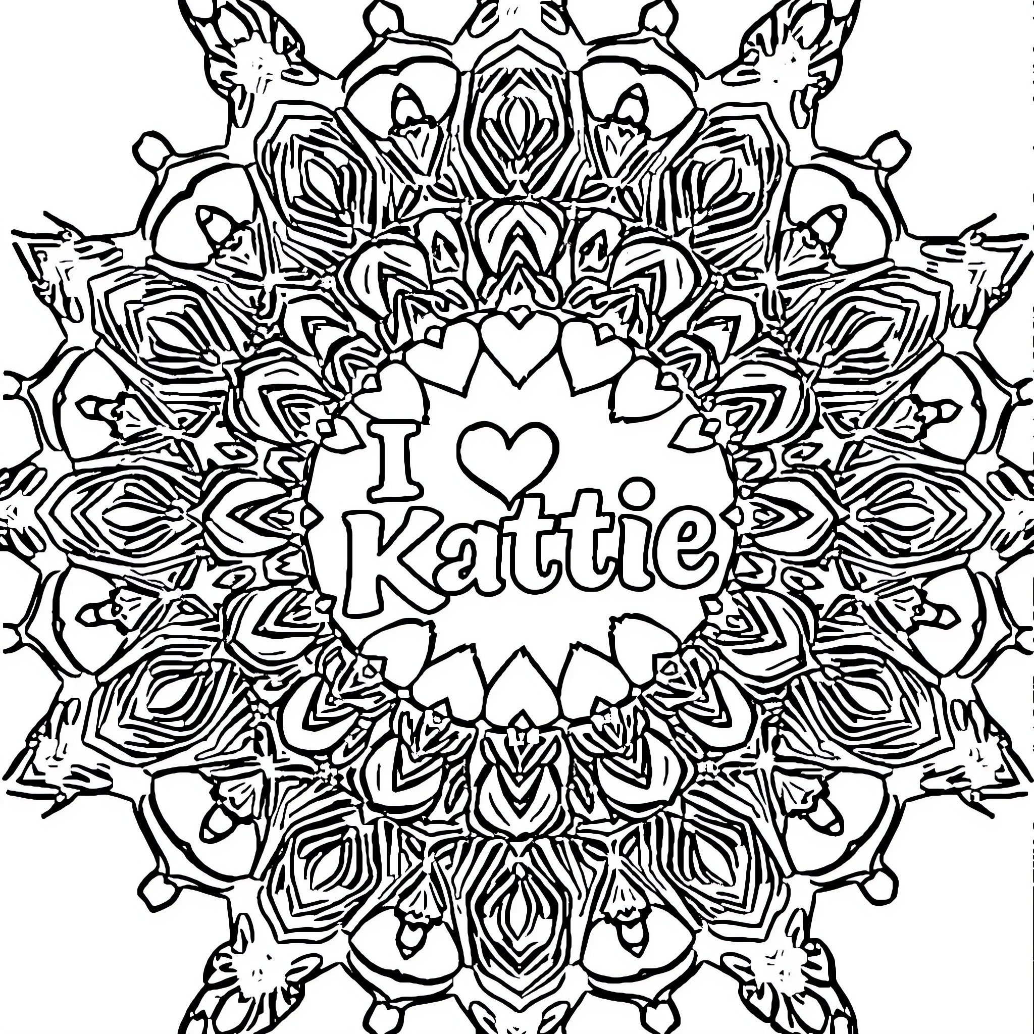 Mandala with a message of love and support Coloring Page (free black-and-white line drawing printable PDF for all, from beginners to advanced learners, including children, teens, adults, and seniors)