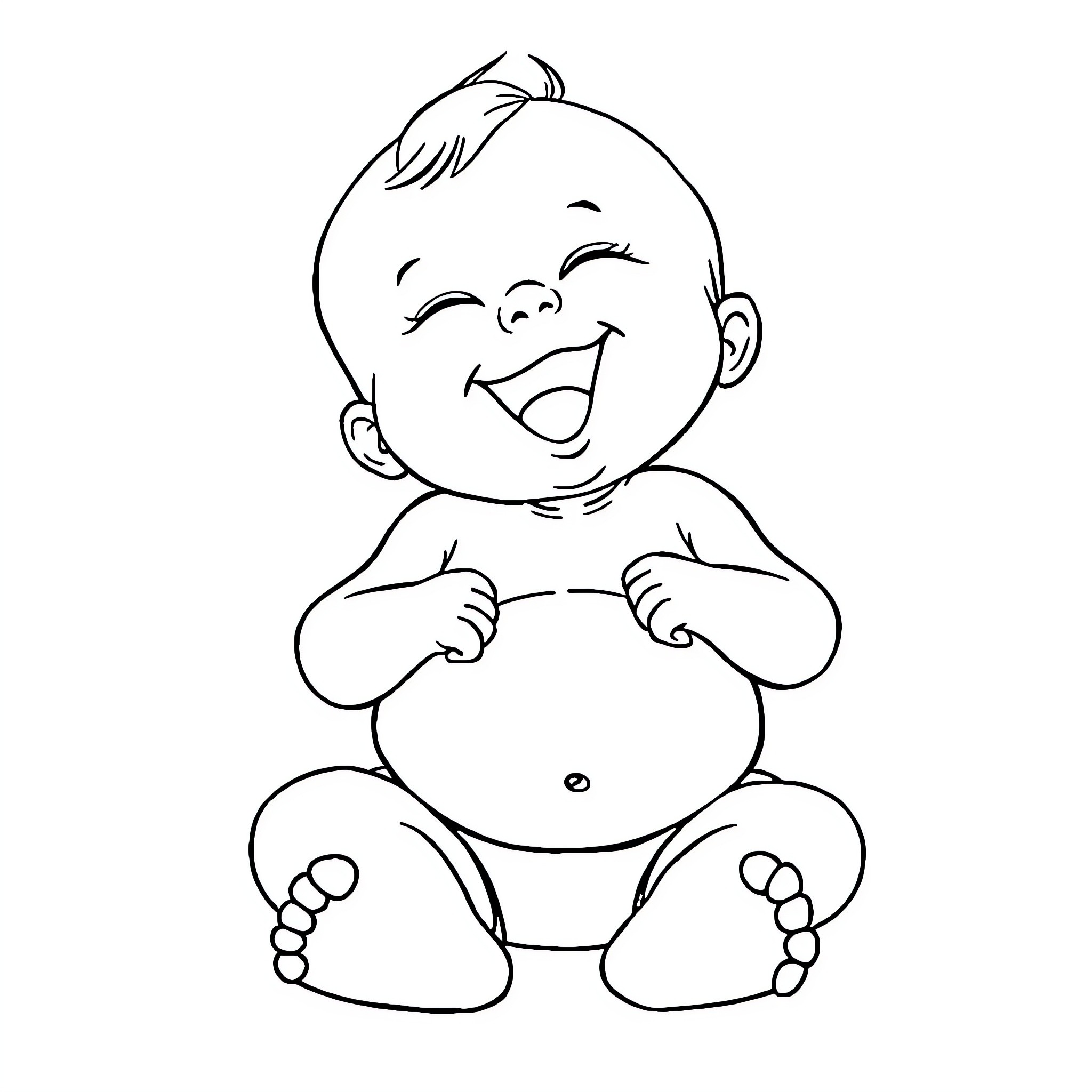 Baby laughing joyfully in excitement Coloring Page (free black-and-white line drawing printable PDF for all, from beginners to advanced learners, including children, teens, adults, and seniors)