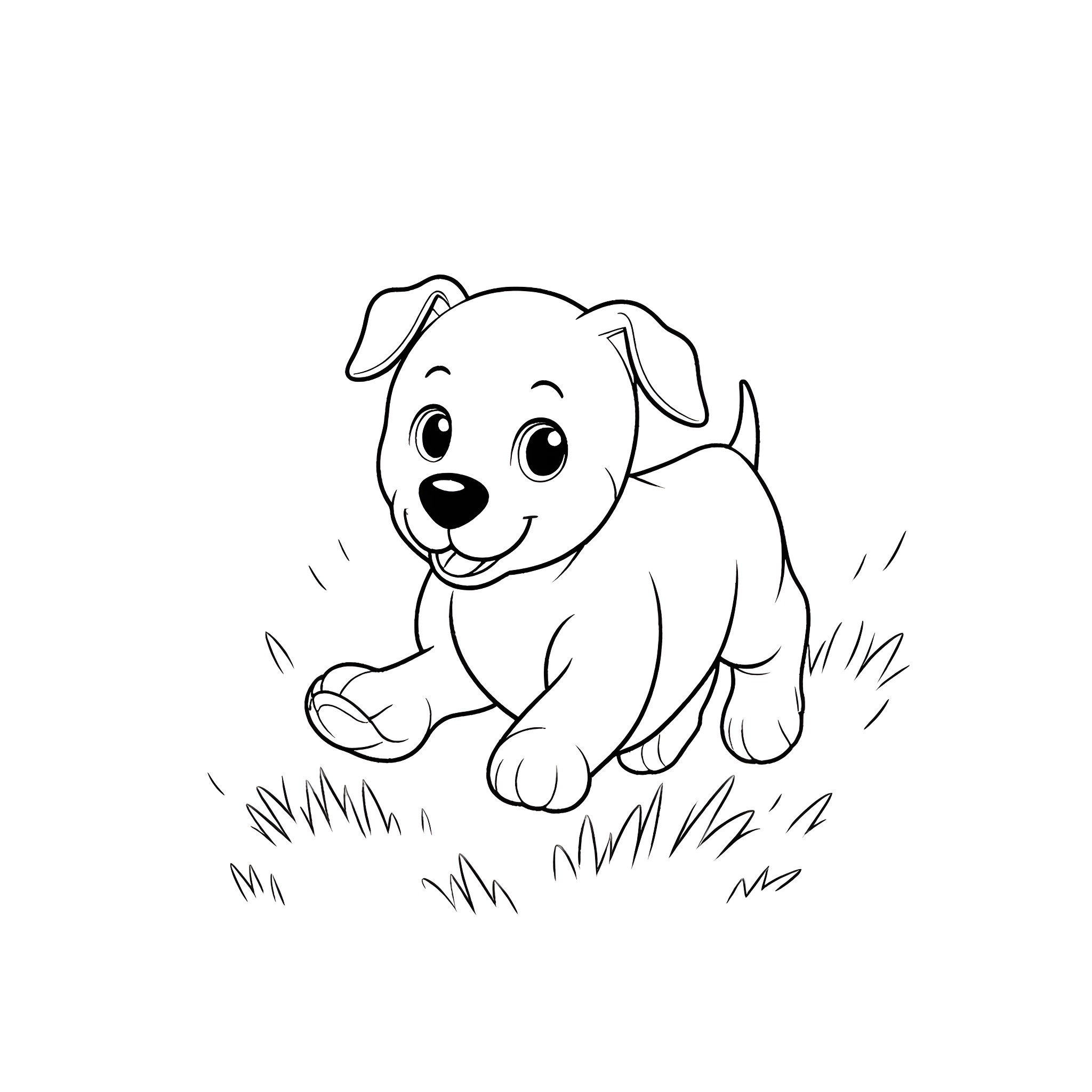 Puppy playing happily in the grass Coloring Page (free black-and-white line drawing printable PDF for all, from beginners to advanced learners, including children, teens, adults, and seniors)