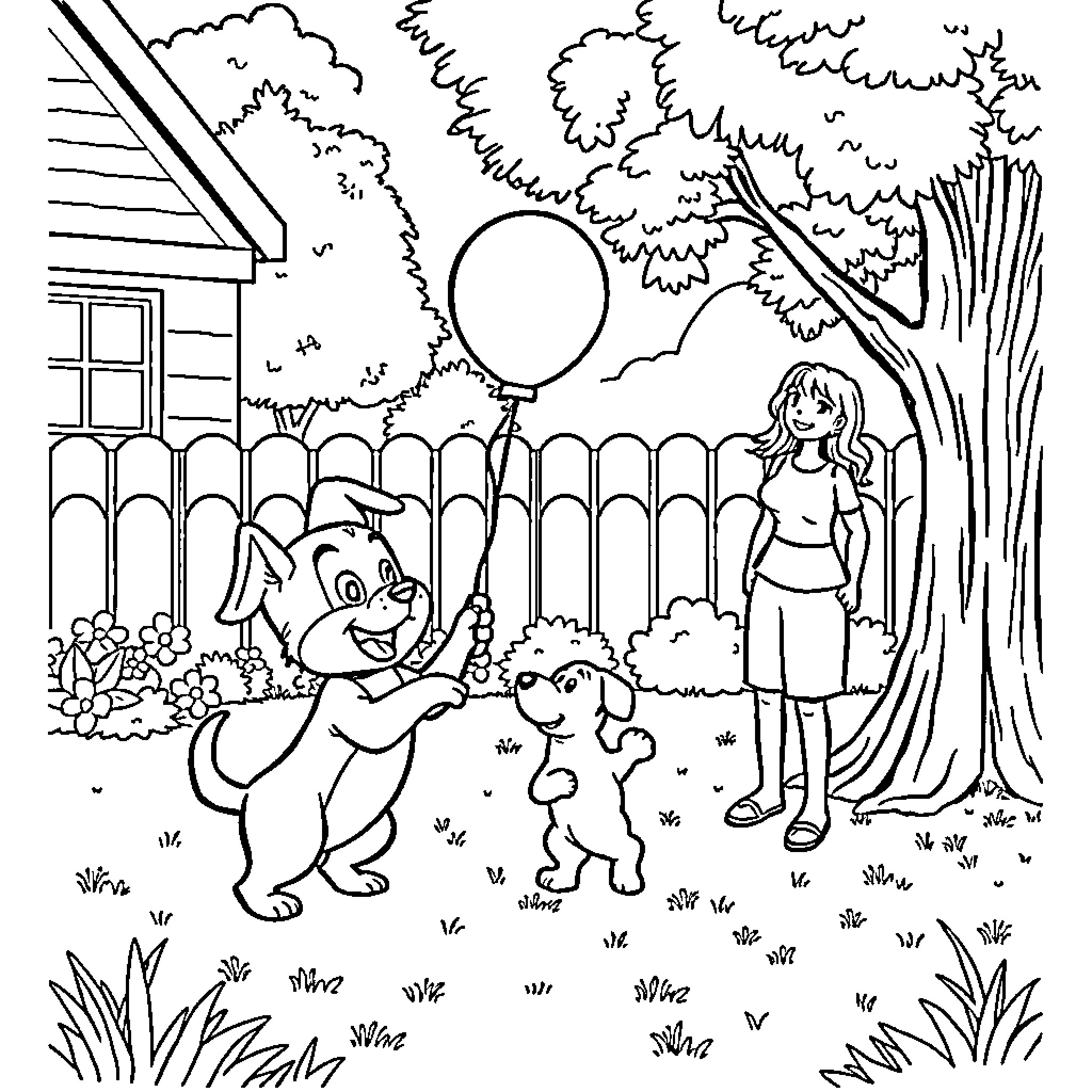 Bluey's Playful Adventure in the Backyard Coloring Page (free black-and-white line drawing printable PDF for all, from beginners to advanced learners, including children, teens, adults, and seniors)