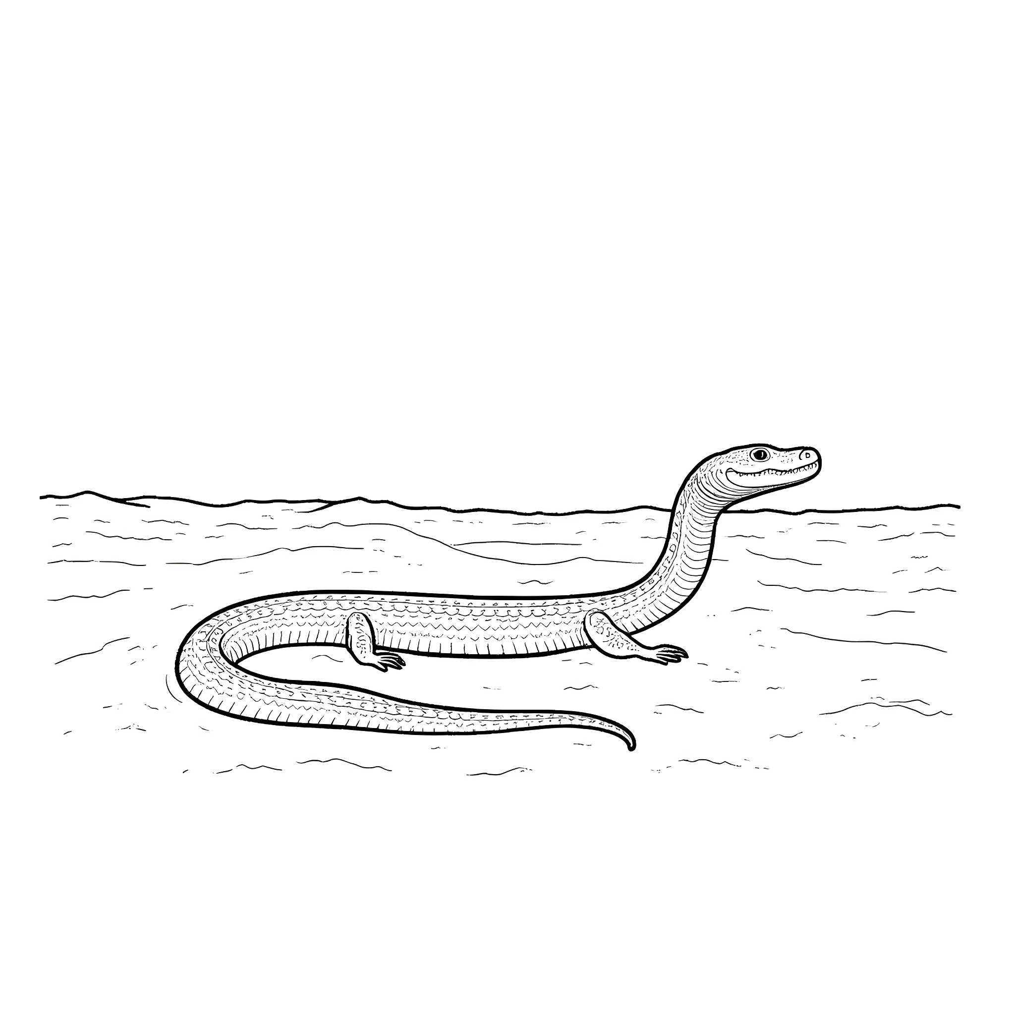 Anaconda slithering gracefully in the water Coloring Page (free black-and-white line drawing printable PDF for all, from beginners to advanced learners, including children, teens, adults, and seniors)