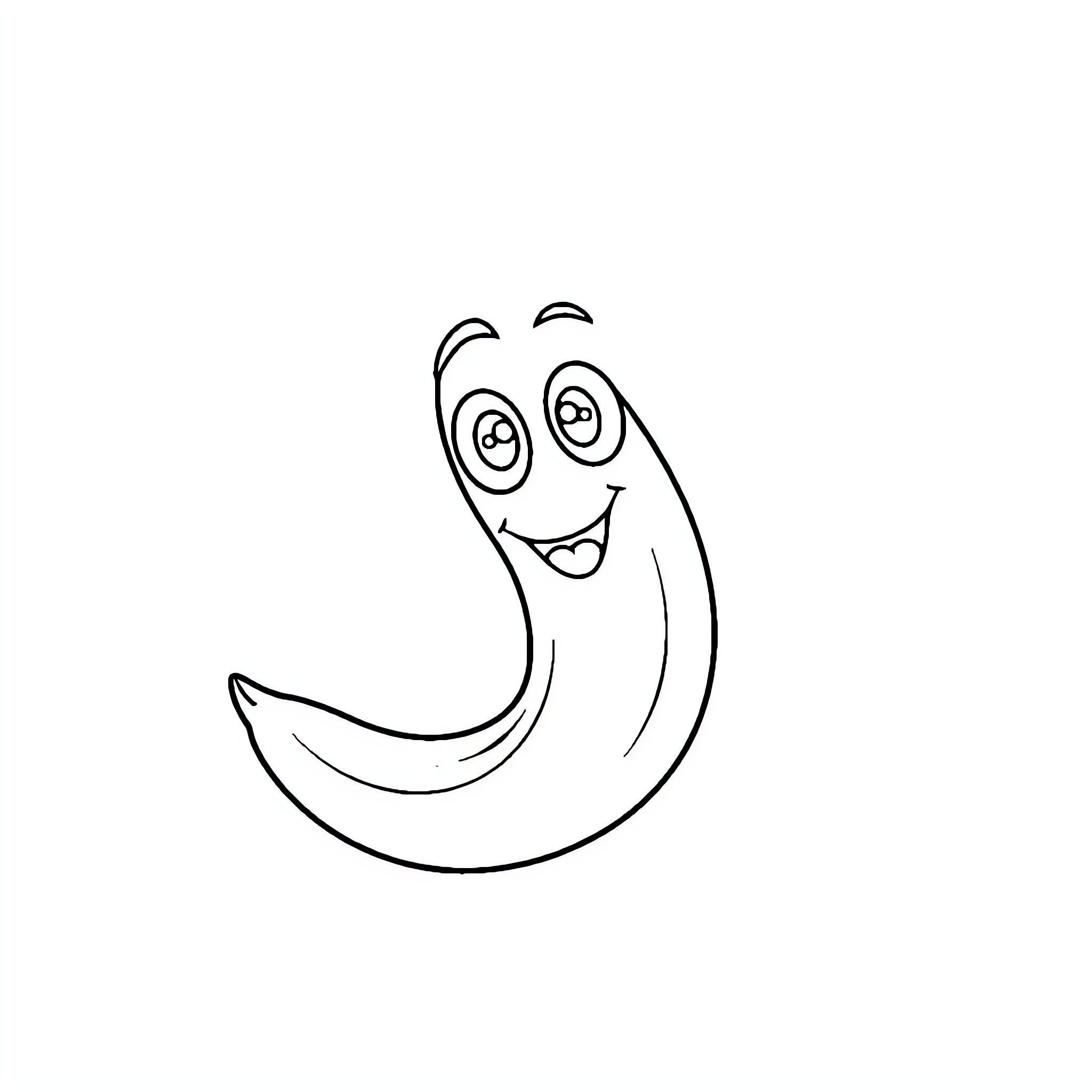 Banana character with cheerful expression Coloring Page (free black-and-white line drawing printable PDF for all, from beginners to advanced learners, including children, teens, adults, and seniors)