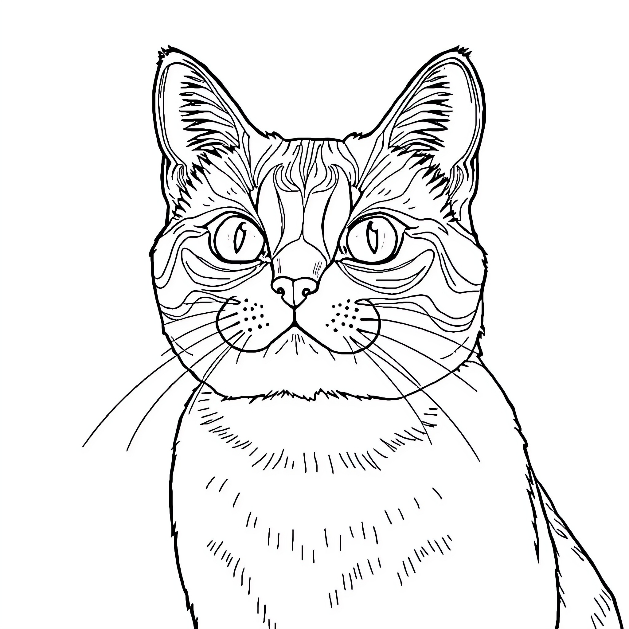 Mewarnai playful cat with expressive eyes Coloring Page (free black-and-white line drawing printable PDF for all, from beginners to advanced learners, including children, teens, adults, and seniors)