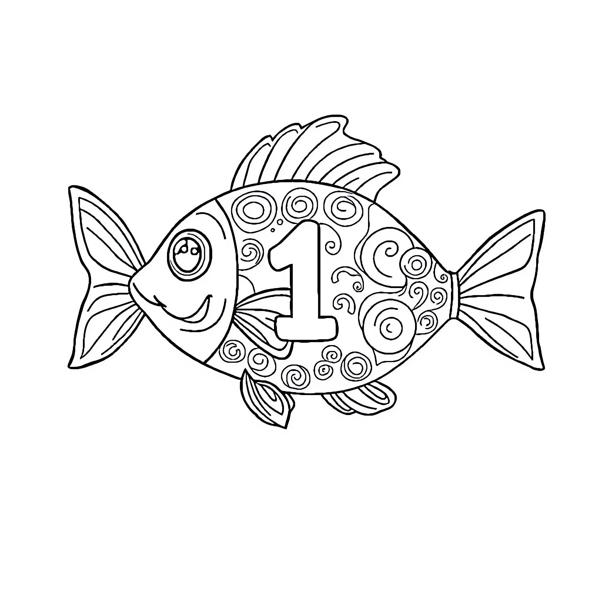 Fish with playful expression and patterned design Coloring Page (free black-and-white line drawing printable PDF for all, from beginners to advanced learners, including children, teens, adults, and seniors)