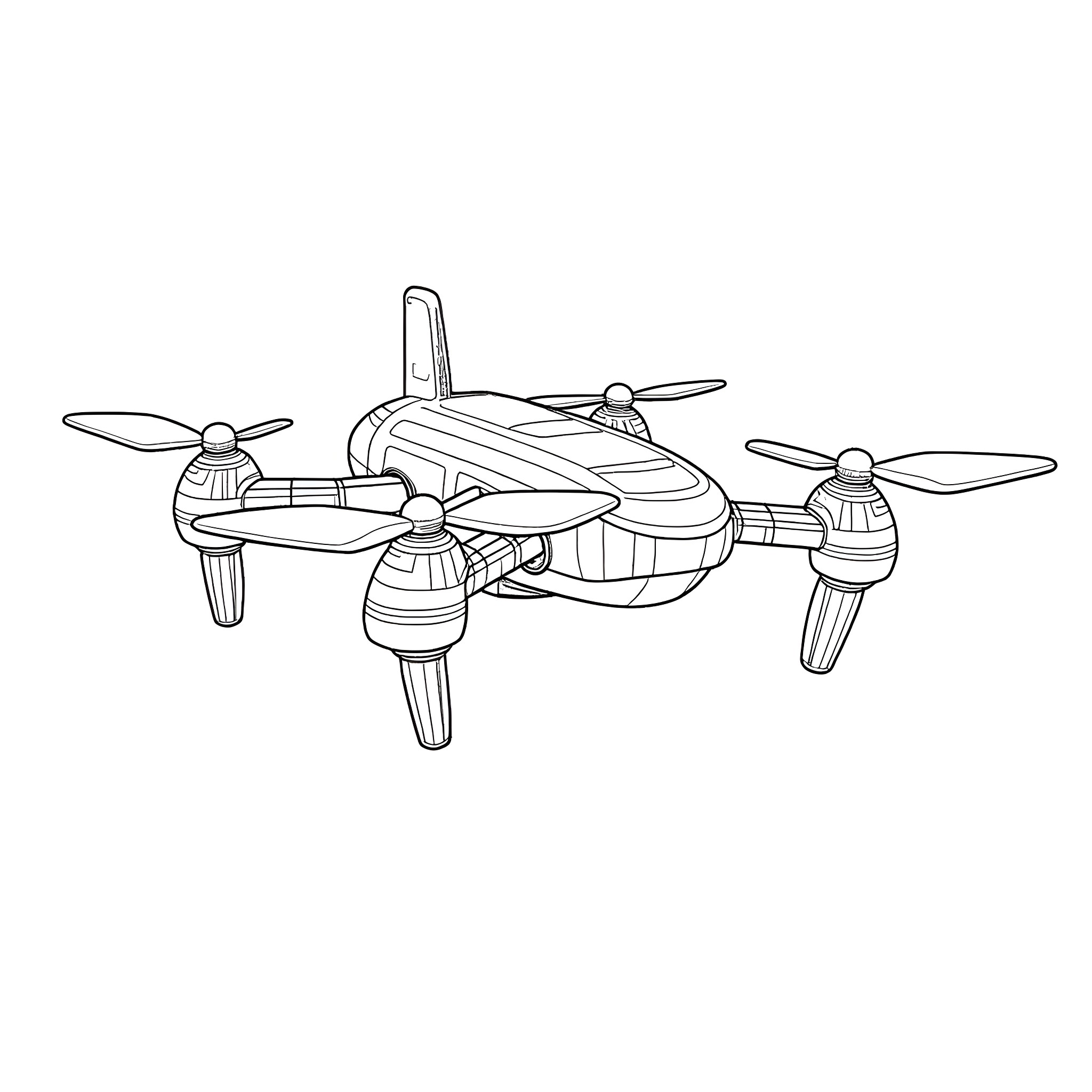 Drone performing aerial maneuvers Coloring Page (free black-and-white line drawing printable PDF for all, from beginners to advanced learners, including children, teens, adults, and seniors)
