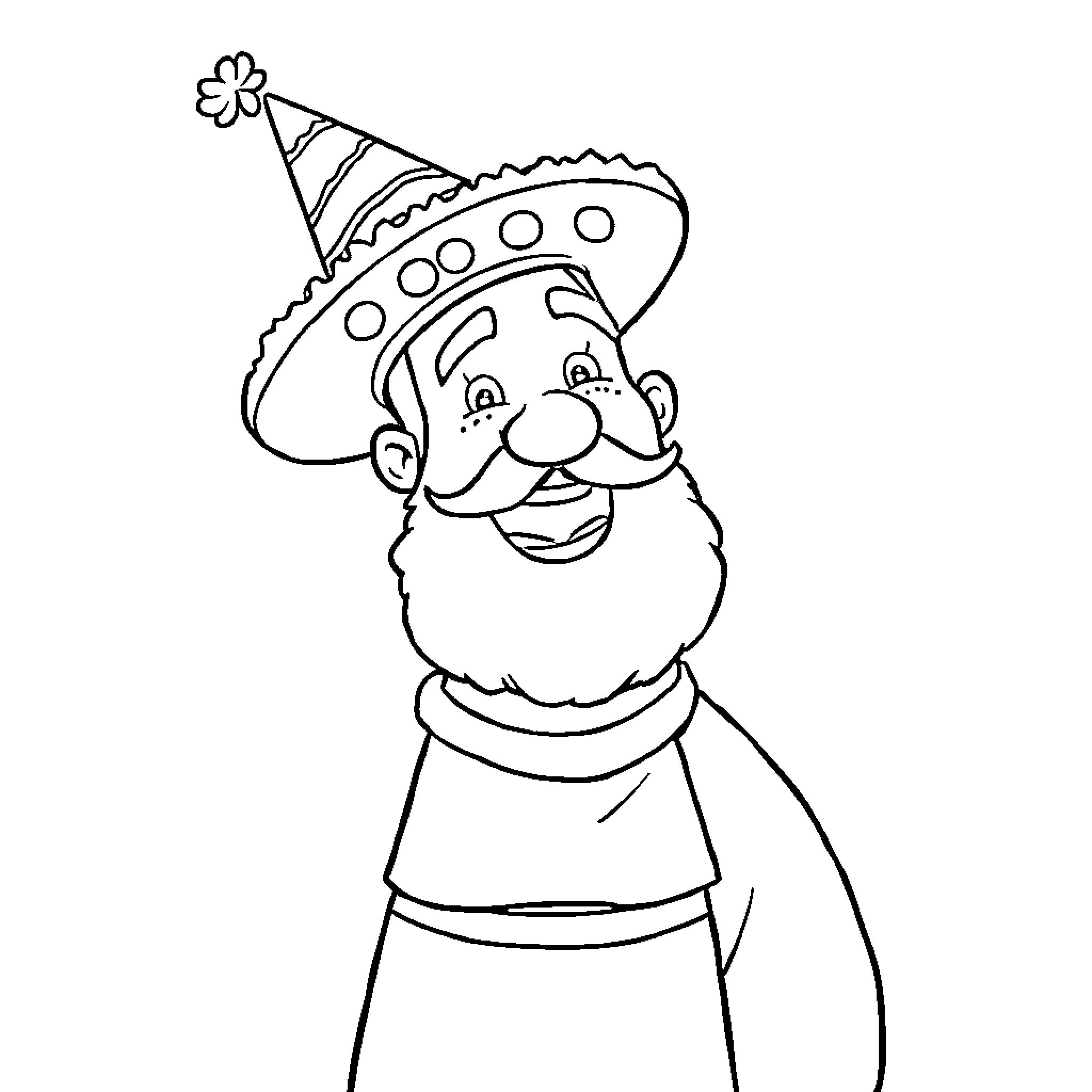 Pastor Alemán celebrating with festive hat and smile Coloring Page (free black-and-white line drawing printable PDF for all, from beginners to advanced learners, including children, teens, adults, and seniors)