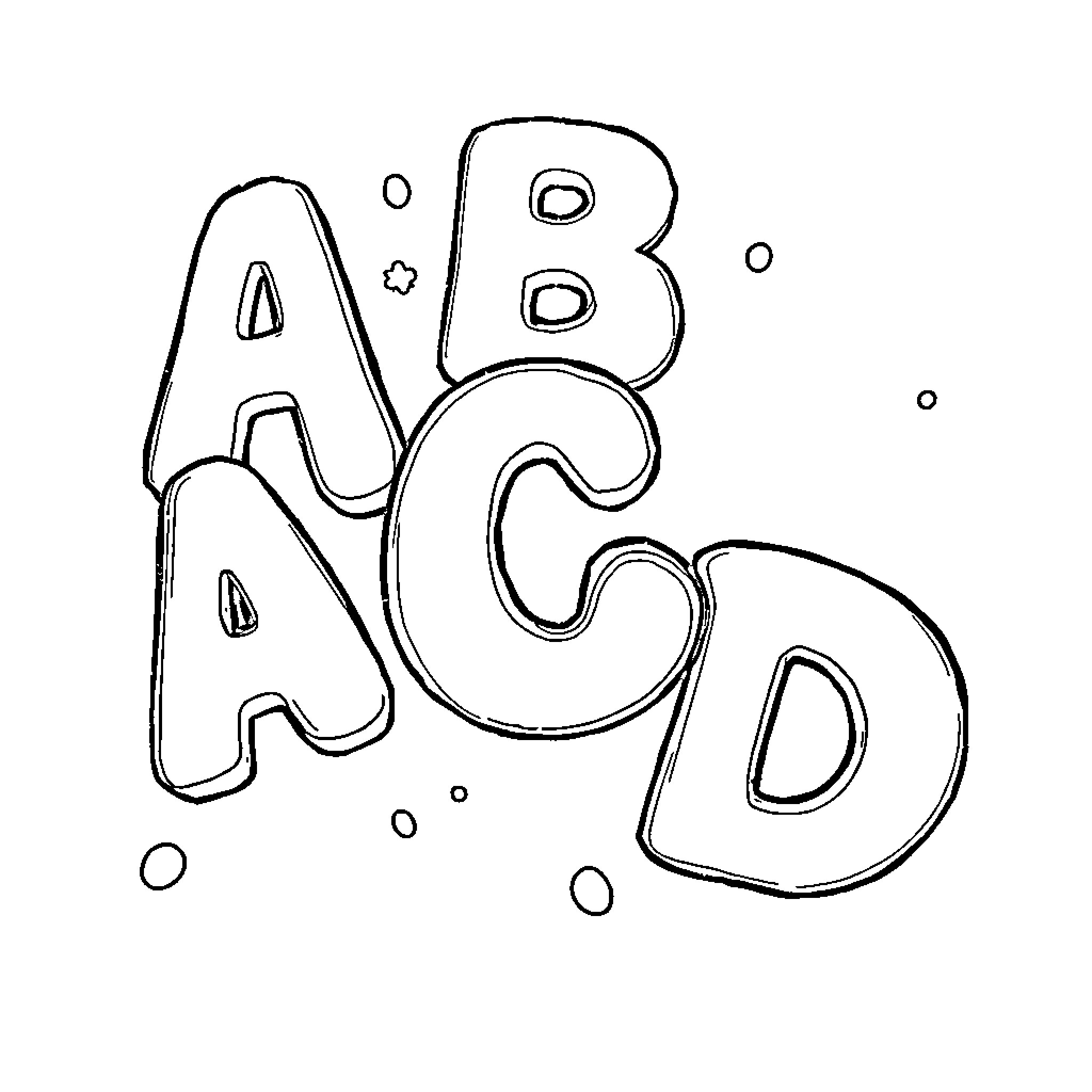 Letter Drawing with Bubbles Coloring Page (free black-and-white line drawing printable PDF for all, from beginners to advanced learners, including children, teens, adults, and seniors)