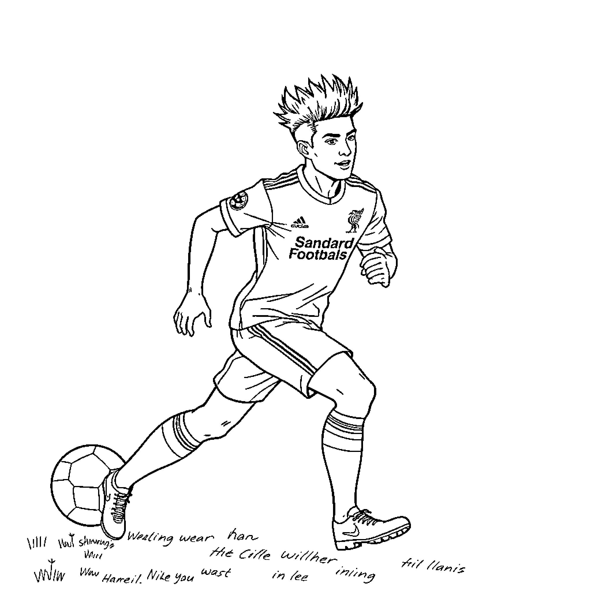 Football Player in Action on the Field Coloring Page (free black-and-white line drawing printable PDF for all, from beginners to advanced learners, including children, teens, adults, and seniors)