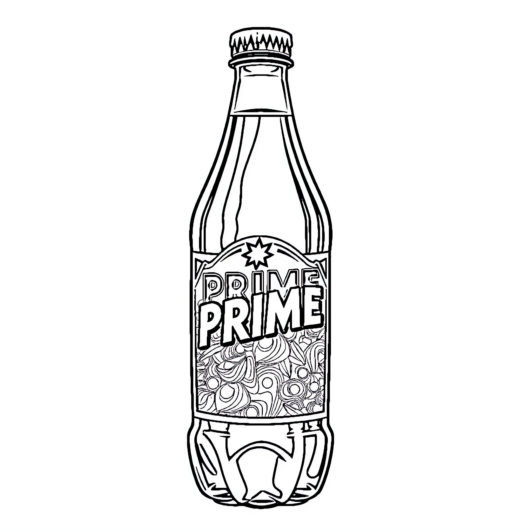 Bottle of Prime Prime drink with abstract design Coloring Page (free black-and-white line drawing printable PDF for all, from beginners to advanced learners, including children, teens, adults, and seniors)