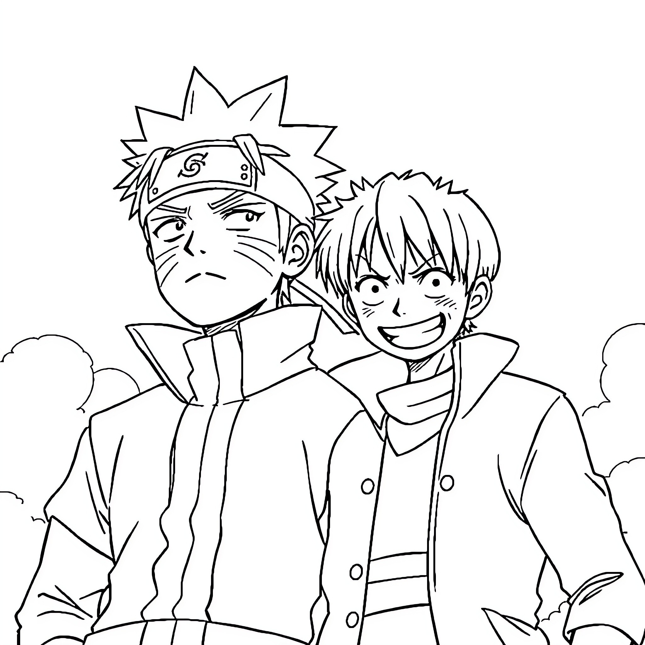 Naruto characters in animated style Coloring Page (free black-and-white line drawing printable PDF for all, from beginners to advanced learners, including children, teens, adults, and seniors)