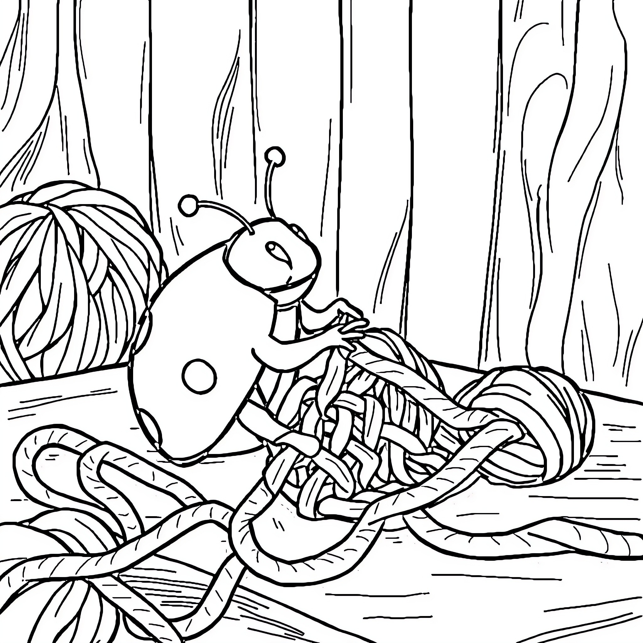 Ladybug exploring the forest Coloring Page (free black-and-white line drawing printable PDF for all, from beginners to advanced learners, including children, teens, adults, and seniors)