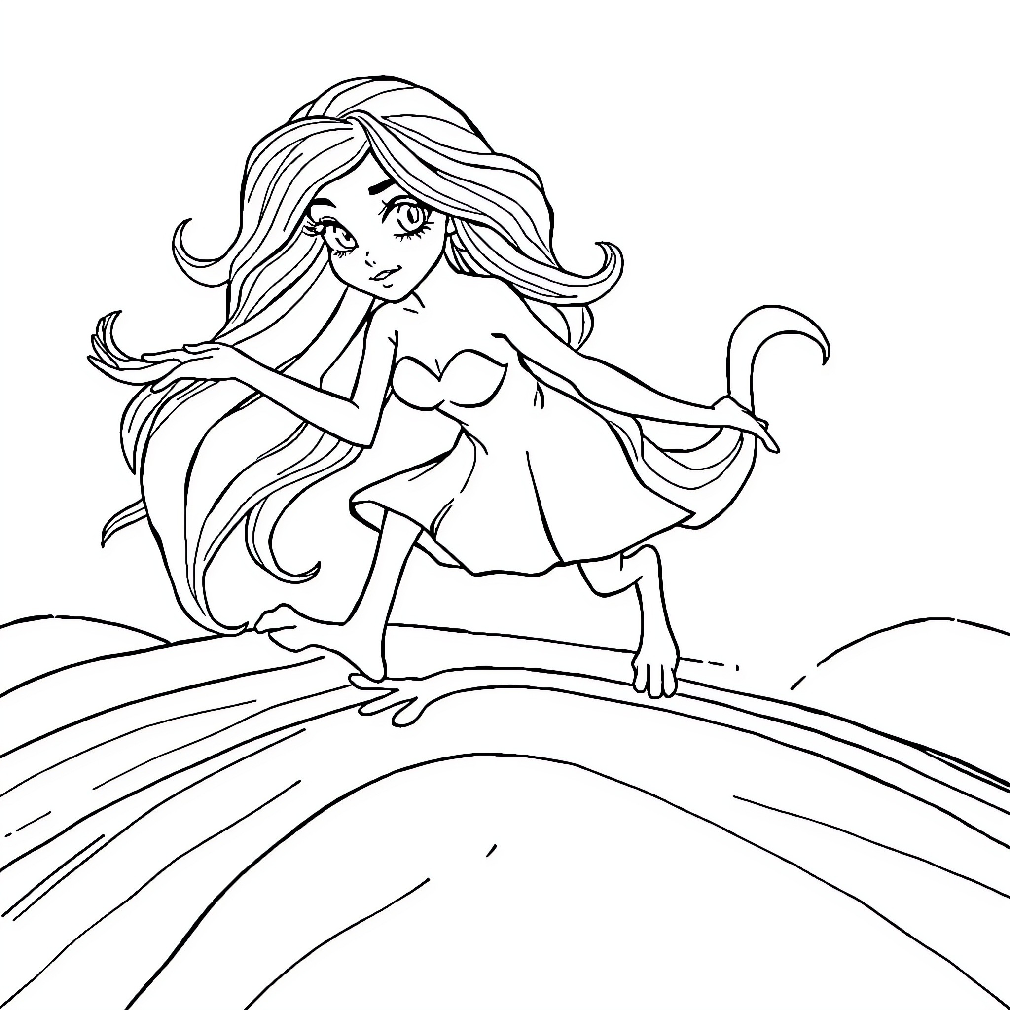 Signora enjoying the tranquil outdoors Coloring Page (free black-and-white line drawing printable PDF for all, from beginners to advanced learners, including children, teens, adults, and seniors)