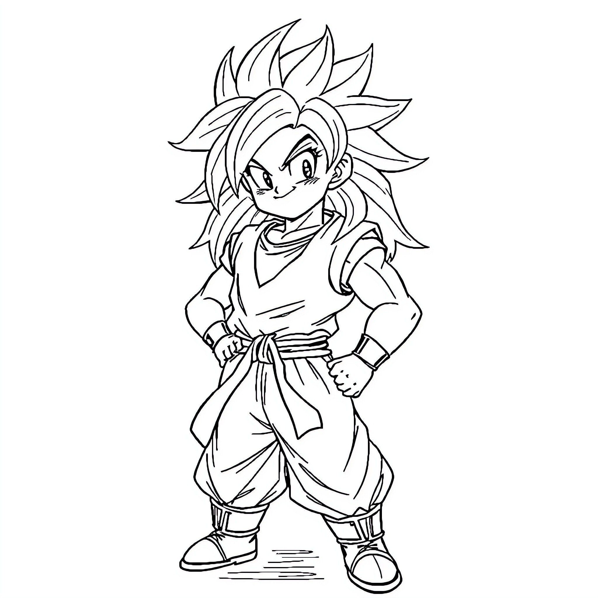 Dragon Ball C-18 in heroic warrior pose Coloring Page (free black-and-white line drawing printable PDF for all, from beginners to advanced learners, including children, teens, adults, and seniors)