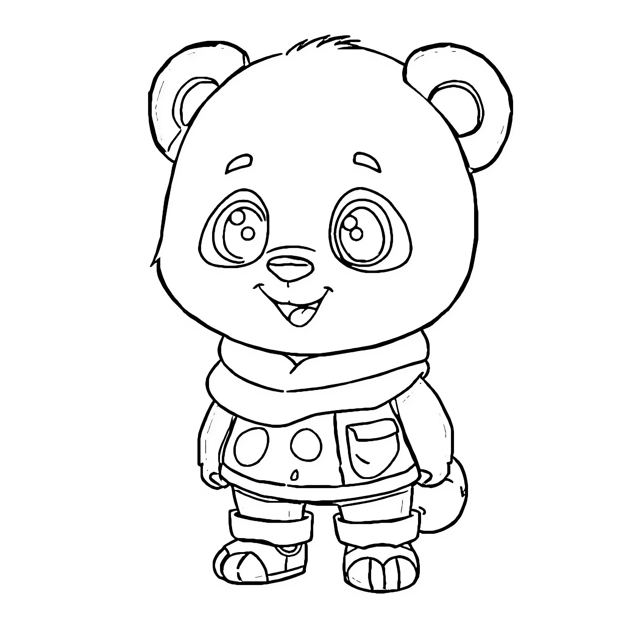 Gabby Pandy's Adorable Panda Outfit Coloring Page (free black-and-white line drawing printable PDF for all, from beginners to advanced learners, including children, teens, adults, and seniors)