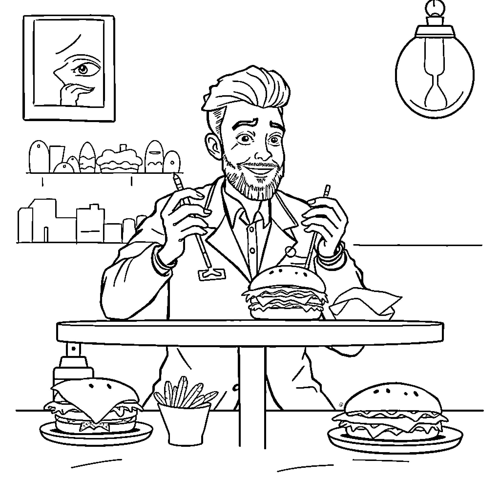 Nutritionist Evaluating Healthy Meal Options Coloring Page (free black-and-white line drawing printable PDF for all, from beginners to advanced learners, including children, teens, adults, and seniors)