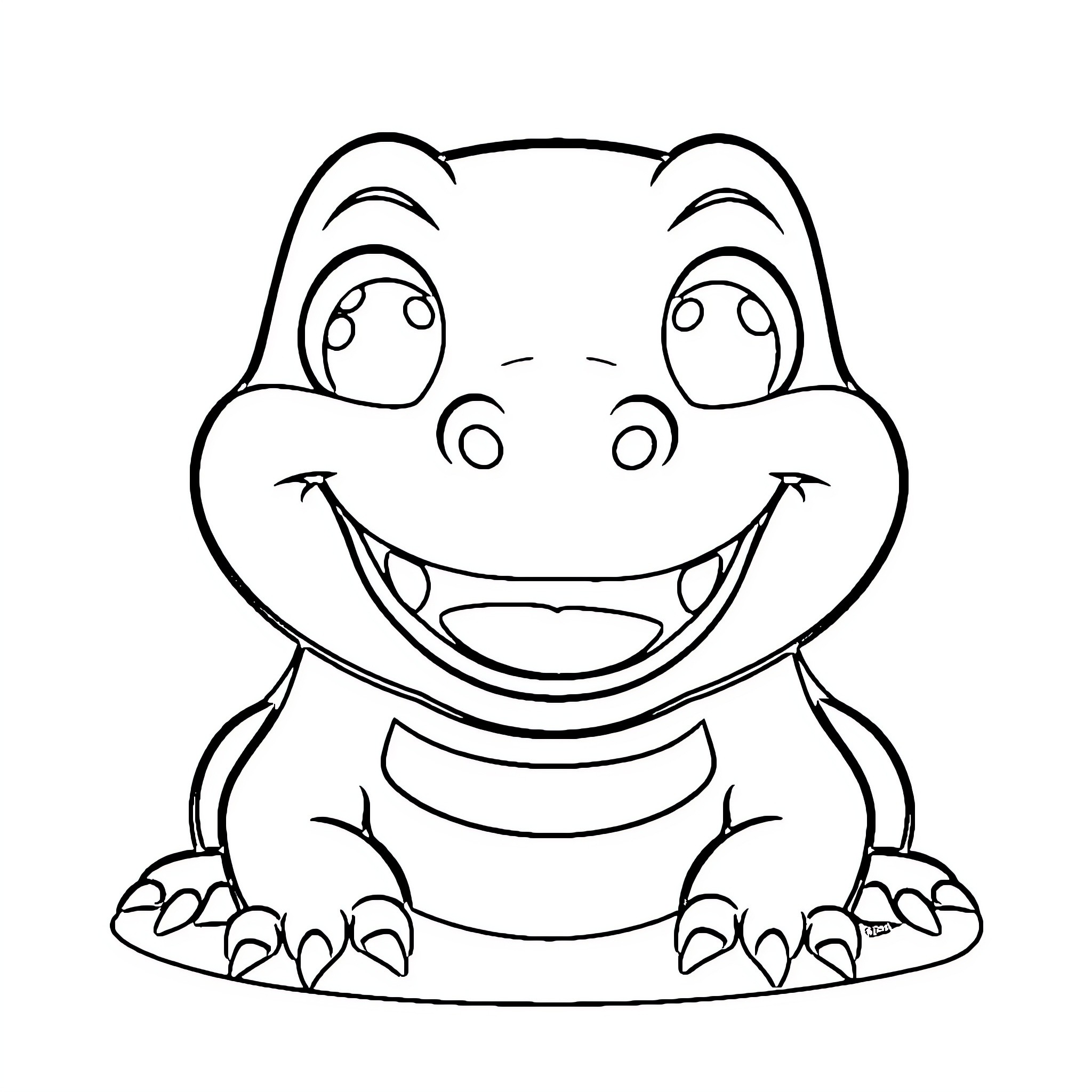 Alligator with cheerful expression Coloring Page (free black-and-white line drawing printable PDF for all, from beginners to advanced learners, including children, teens, adults, and seniors)