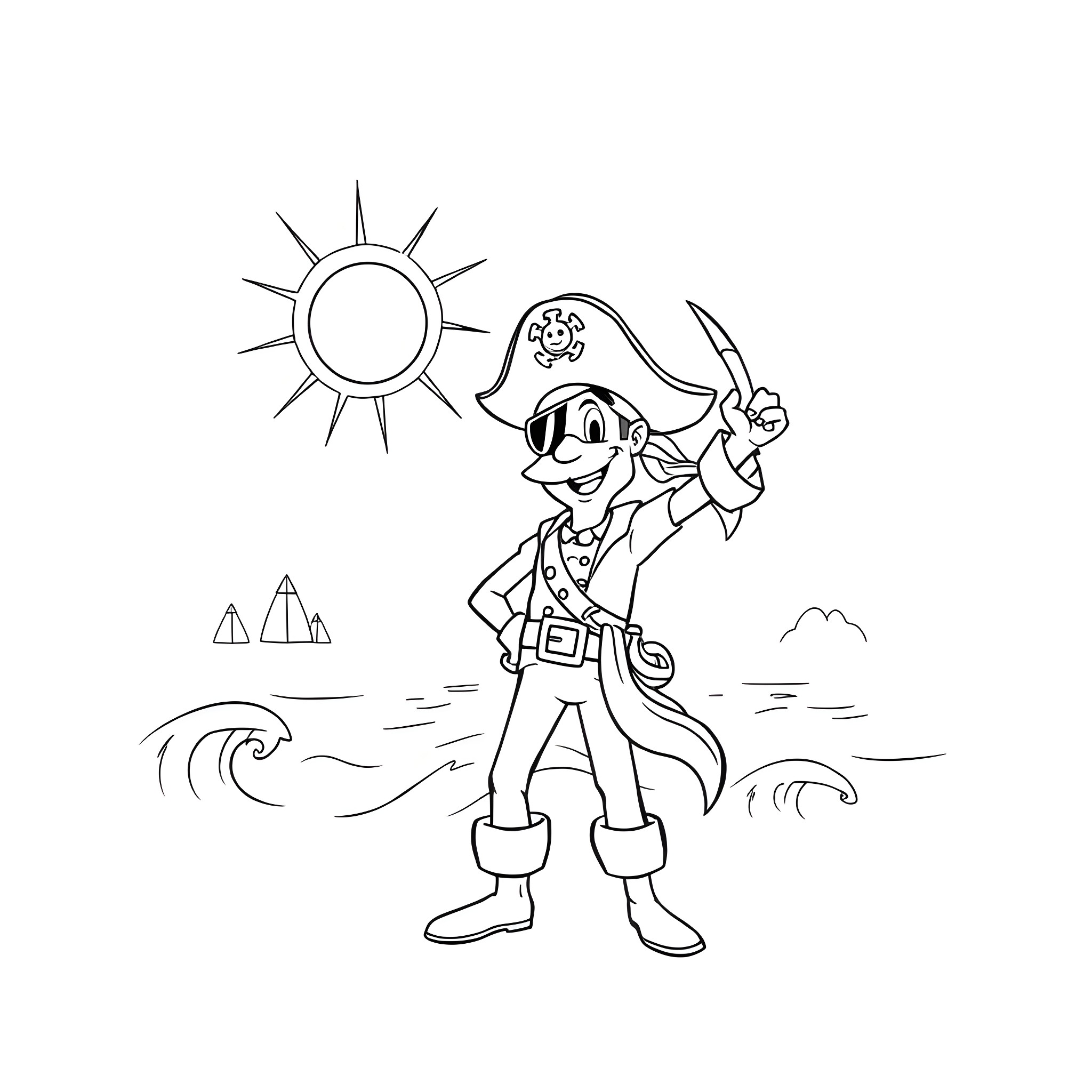 One Piece Pirate Adventurer on the High Seas Coloring Page (free black-and-white line drawing printable PDF for all, from beginners to advanced learners, including children, teens, adults, and seniors)