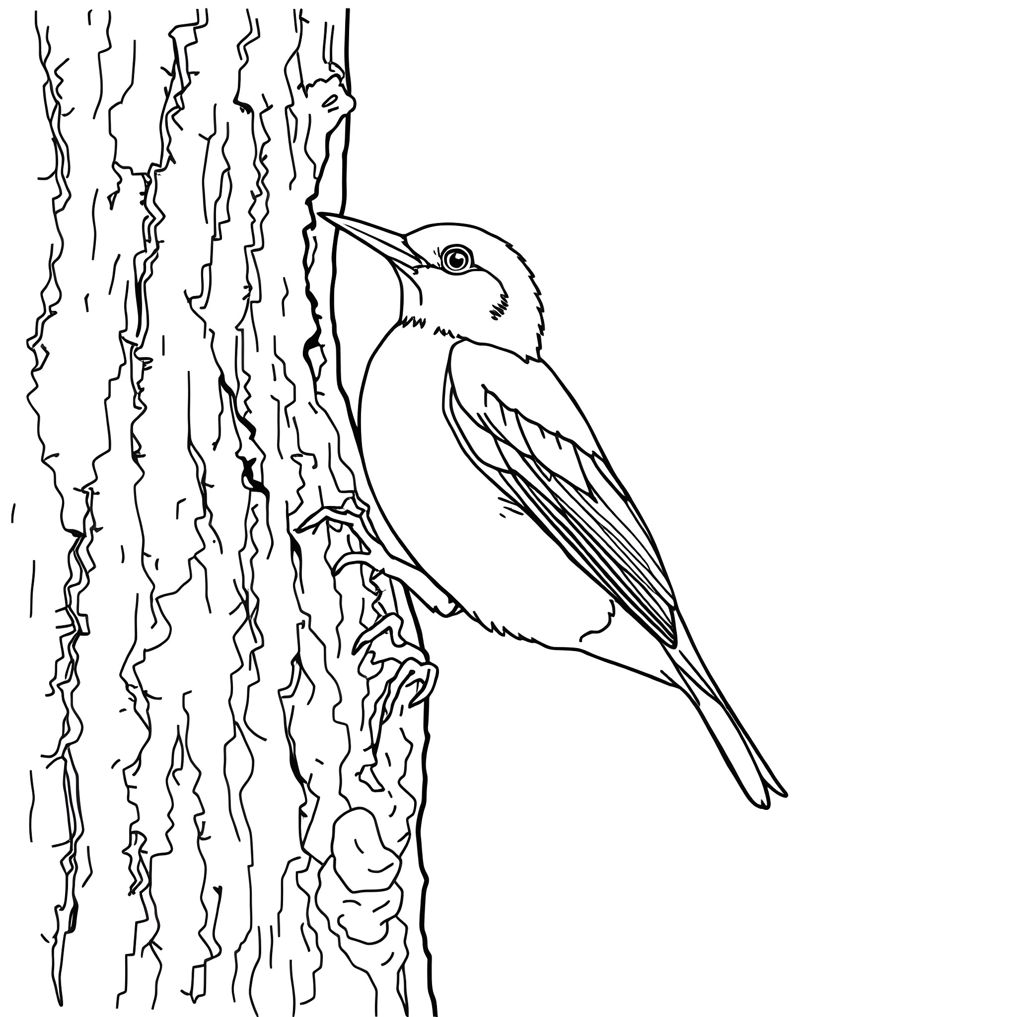 Tanager perched on a tree branch Coloring Page (free black-and-white line drawing printable PDF for all, from beginners to advanced learners, including children, teens, adults, and seniors)
