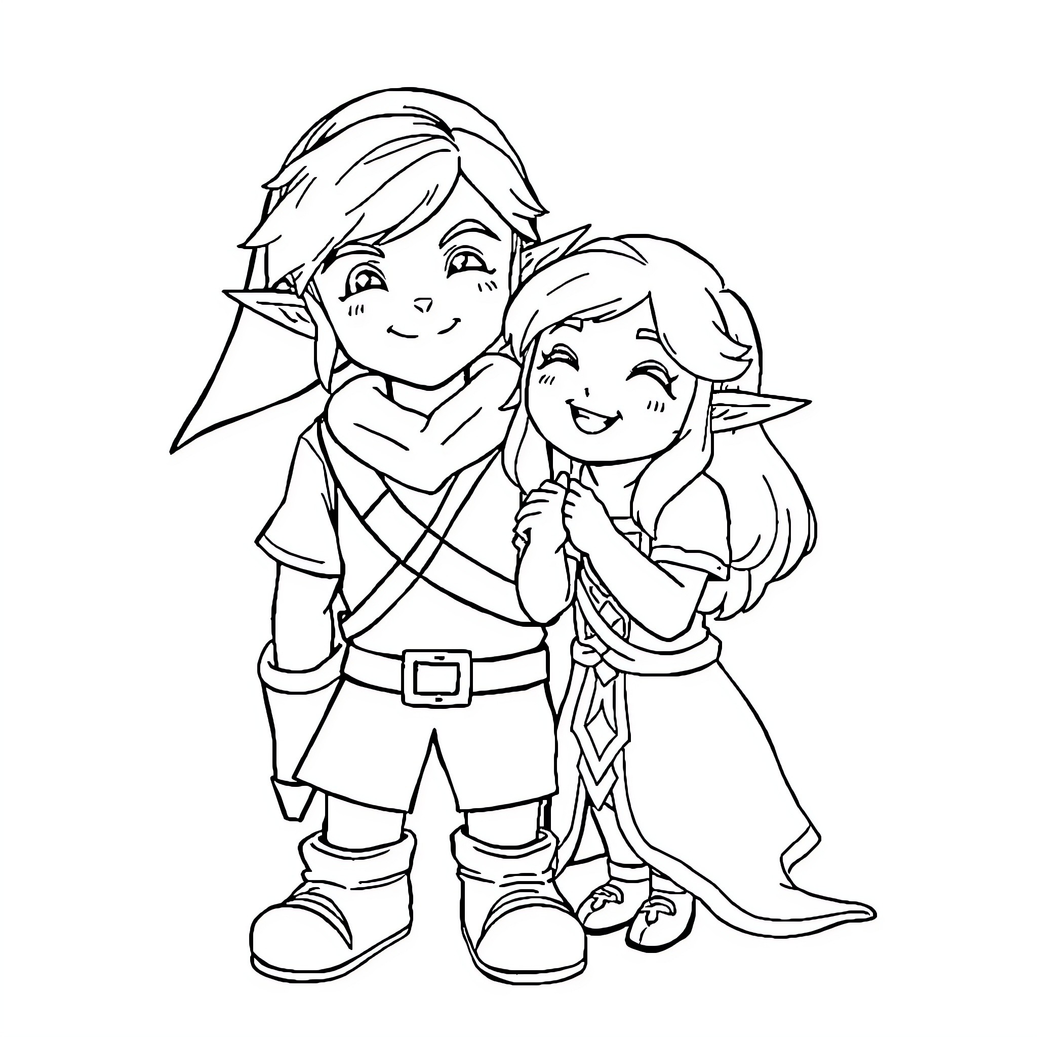 Link and companion on an adventure Coloring Page (free black-and-white line drawing printable PDF for all, from beginners to advanced learners, including children, teens, adults, and seniors)