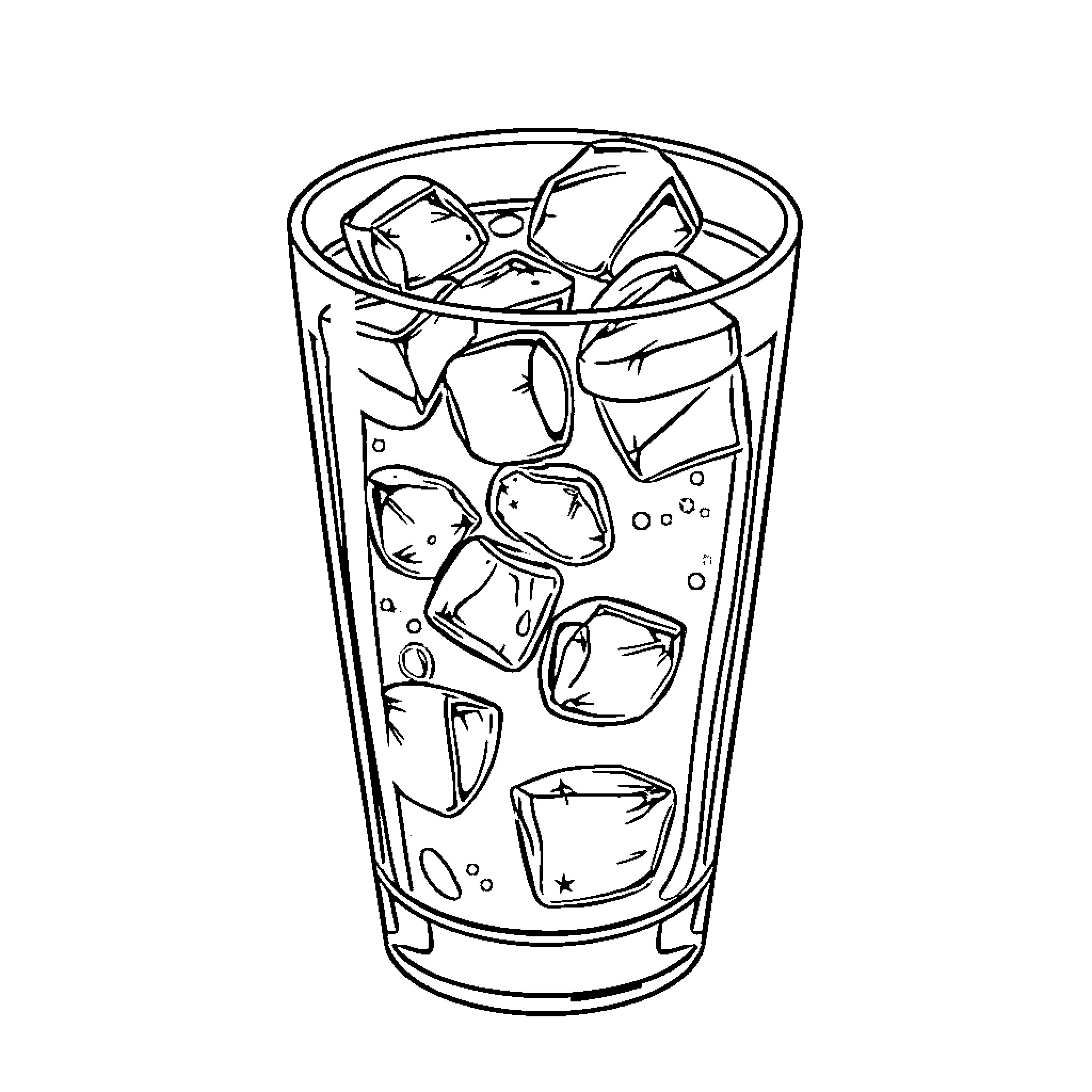 Coke glass filled with ice cubes Coloring Page (free black-and-white line drawing printable PDF for all, from beginners to advanced learners, including children, teens, adults, and seniors)