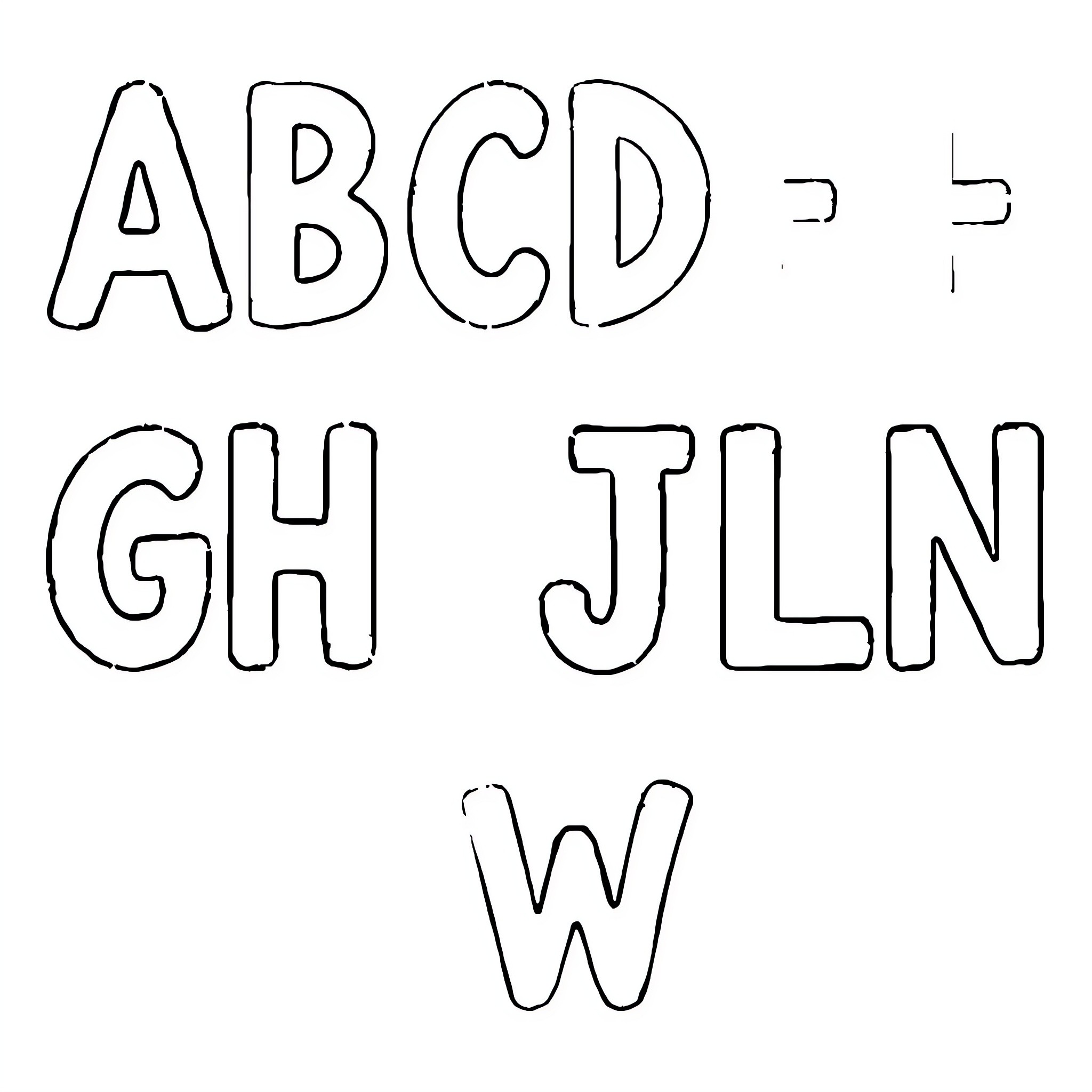 Alphabet letters in simple black and white style Coloring Page (free black-and-white line drawing printable PDF for all, from beginners to advanced learners, including children, teens, adults, and seniors)