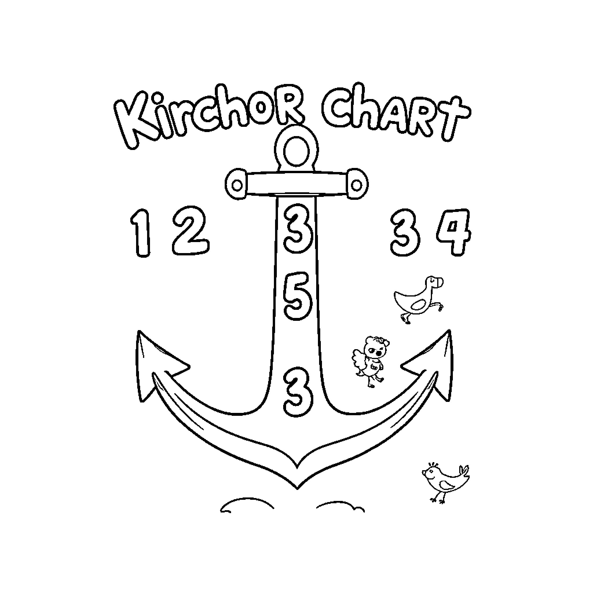 Anchor Depicting Nautical Imagery and Numbers Coloring Page (free black-and-white line drawing printable PDF for all, from beginners to advanced learners, including children, teens, adults, and seniors)