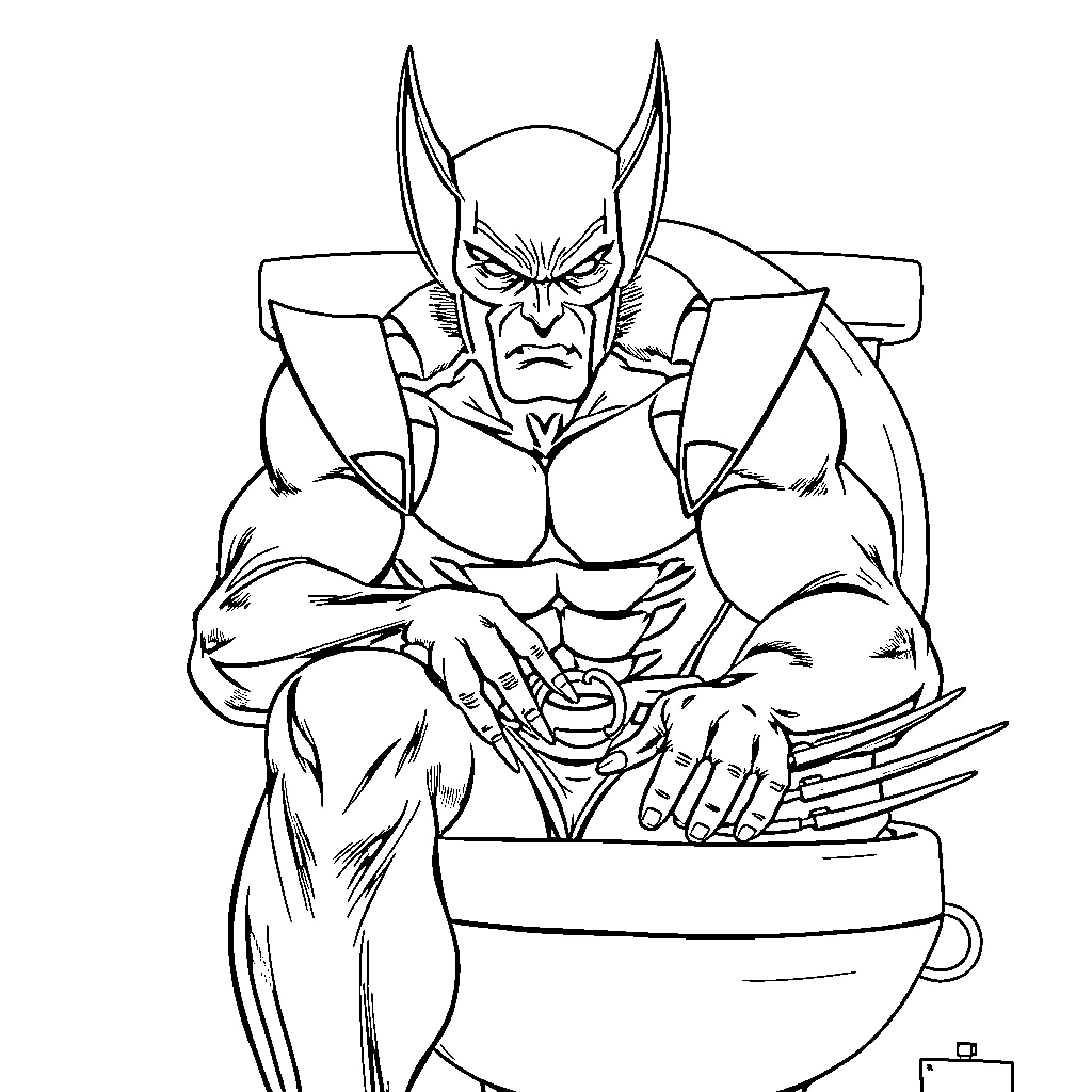 Wolverine in Fierce Battle Stance Coloring Page (free black-and-white line drawing printable PDF for all, from beginners to advanced learners, including children, teens, adults, and seniors)