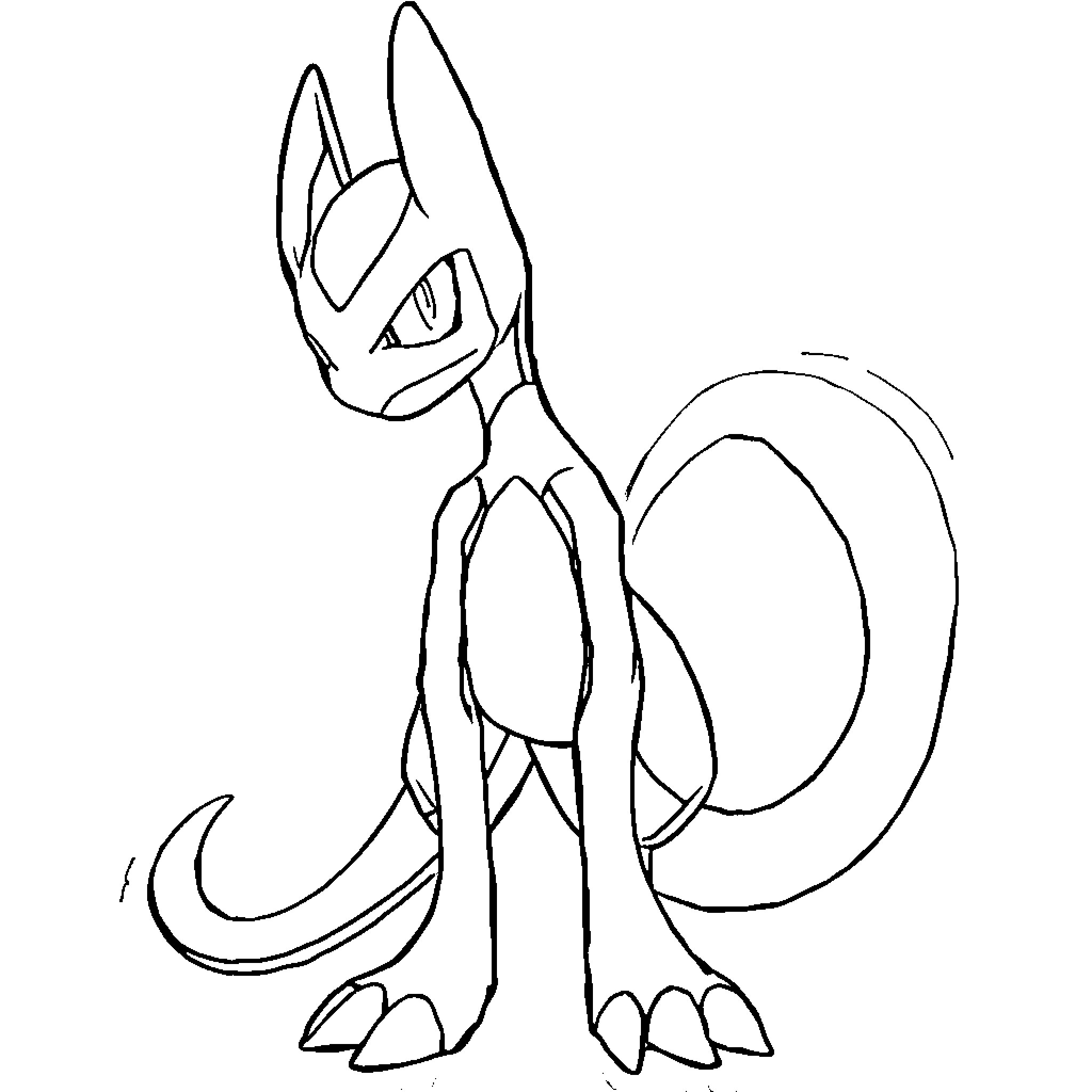 Mewtwo fierce and determined figure Coloring Page (free black-and-white line drawing printable PDF for all, from beginners to advanced learners, including children, teens, adults, and seniors)
