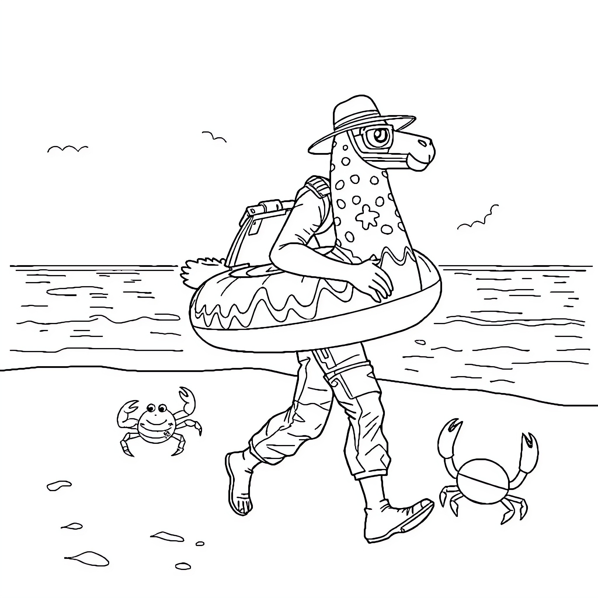 GI Joe enjoying summer fun at the beach Coloring Page (free black-and-white line drawing printable PDF for all, from beginners to advanced learners, including children, teens, adults, and seniors)