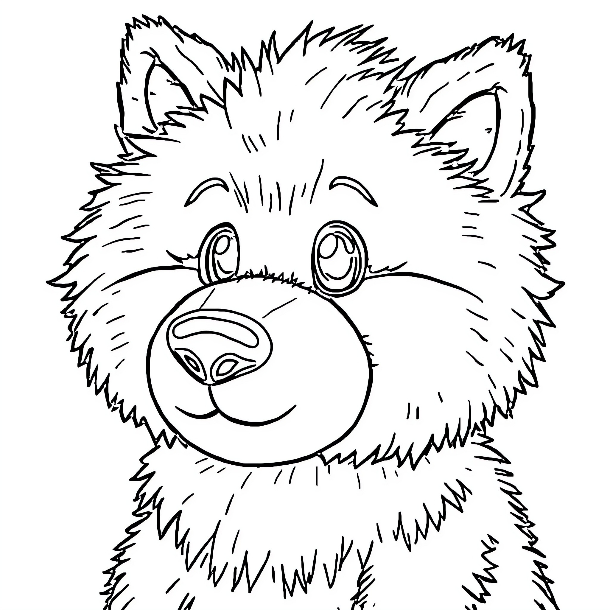 Wolf looking curiously at the viewer Coloring Page (free black-and-white line drawing printable PDF for all, from beginners to advanced learners, including children, teens, adults, and seniors)