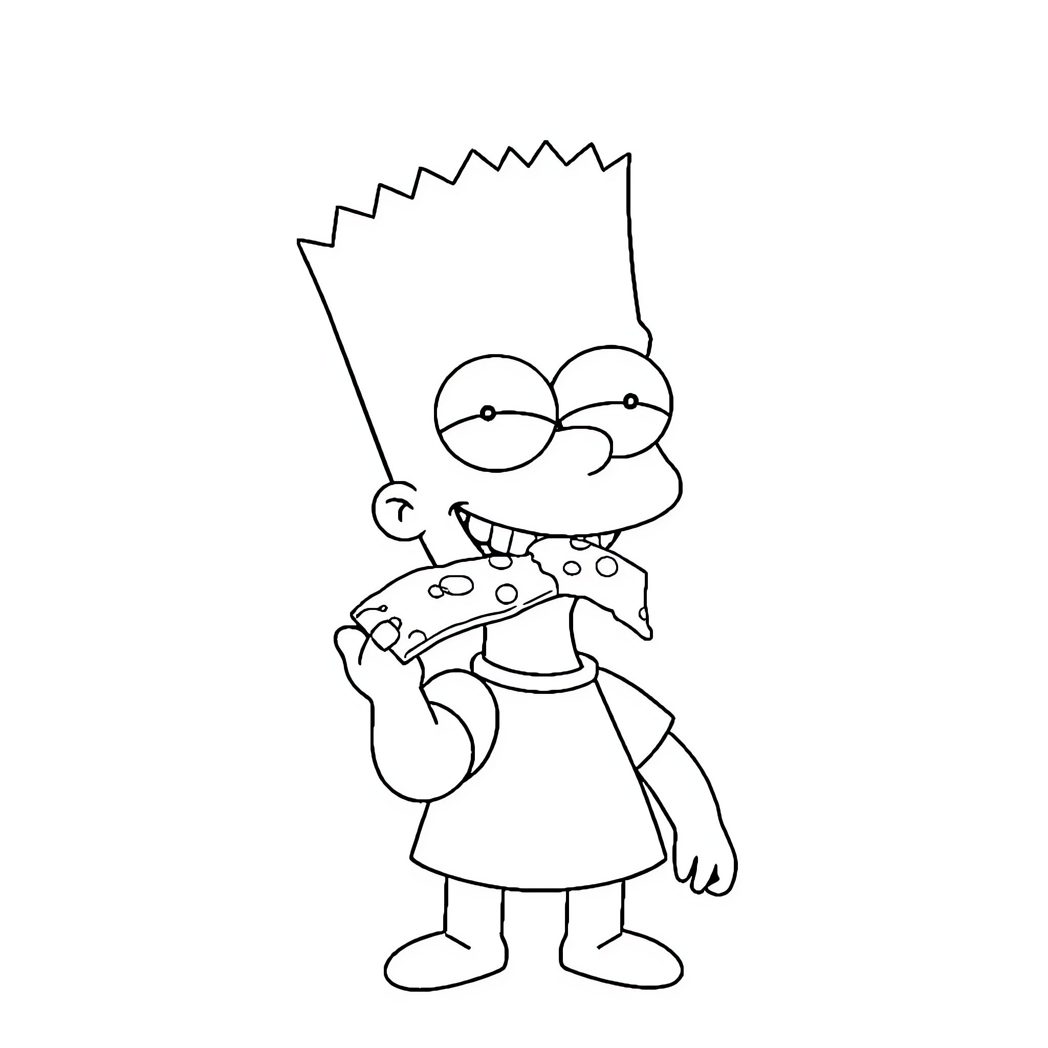 Bart Simpson in a playful and mischievous pose Coloring Page (free black-and-white line drawing printable PDF for all, from beginners to advanced learners, including children, teens, adults, and seniors)