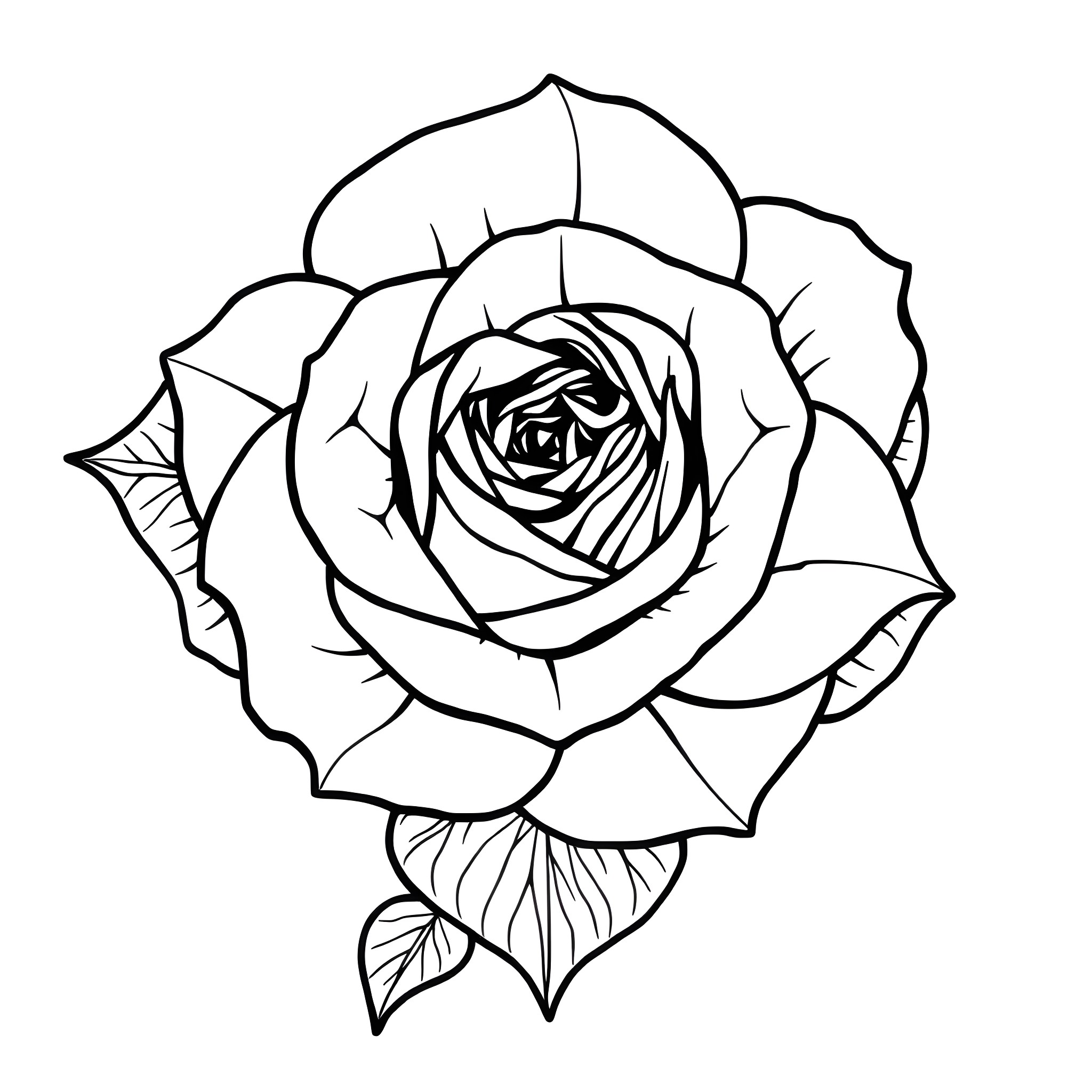 Rose blooming with delicate petals Coloring Page (free black-and-white line drawing printable PDF for all, from beginners to advanced learners, including children, teens, adults, and seniors)
