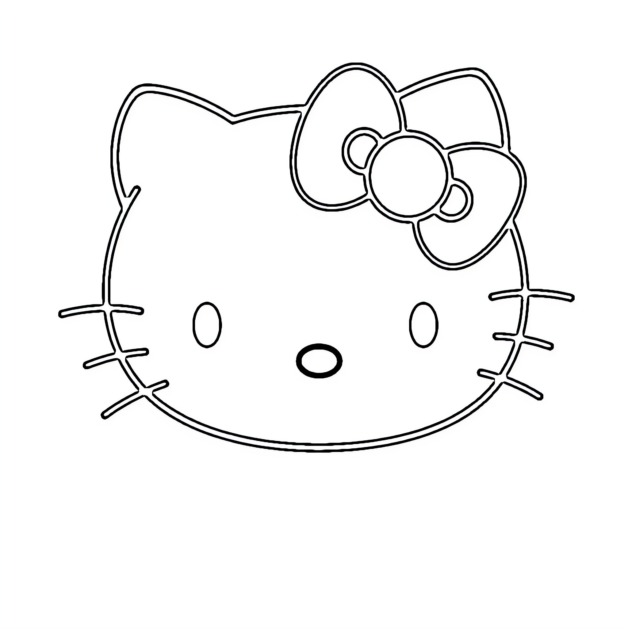 Hello Kitty Outlined Head and Bow Coloring Page (free black-and-white line drawing printable PDF for all, from beginners to advanced learners, including children, teens, adults, and seniors)
