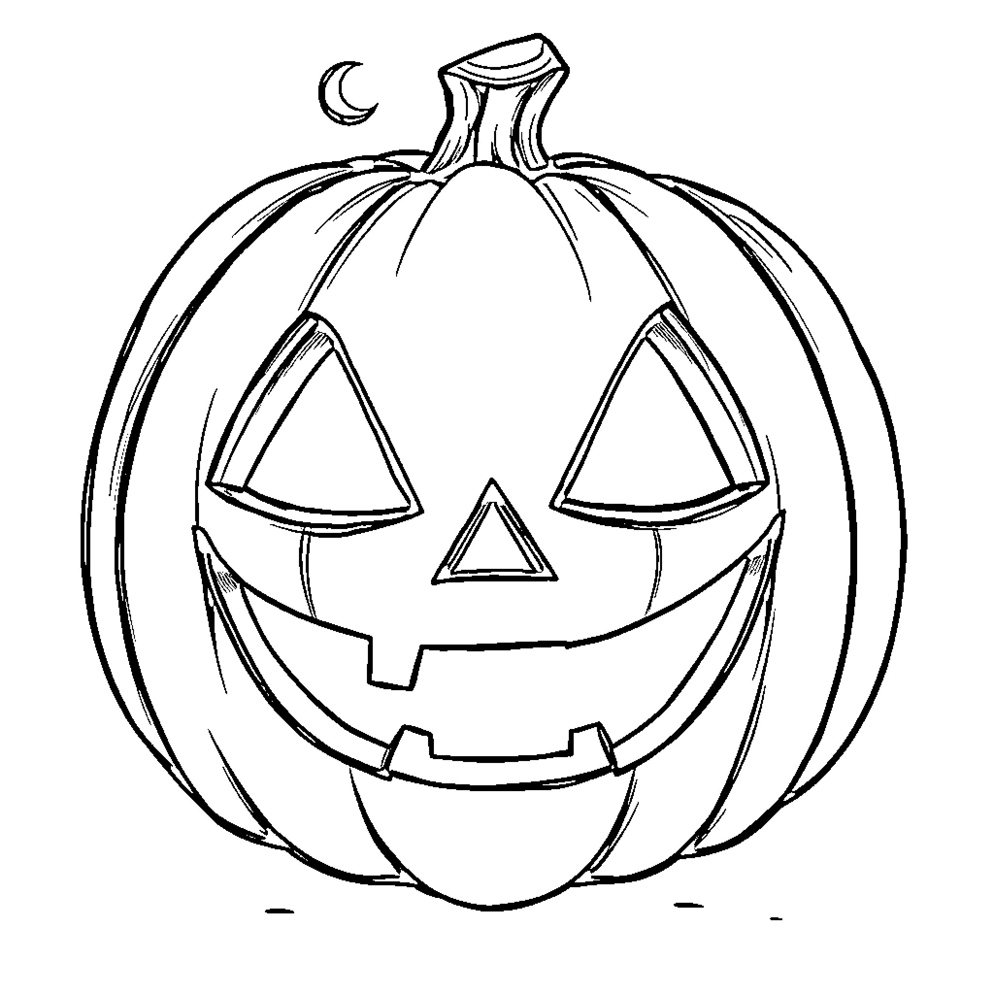 Jack-o'-lantern with carved facial expressions Coloring Page (free black-and-white line drawing printable PDF for all, from beginners to advanced learners, including children, teens, adults, and seniors)