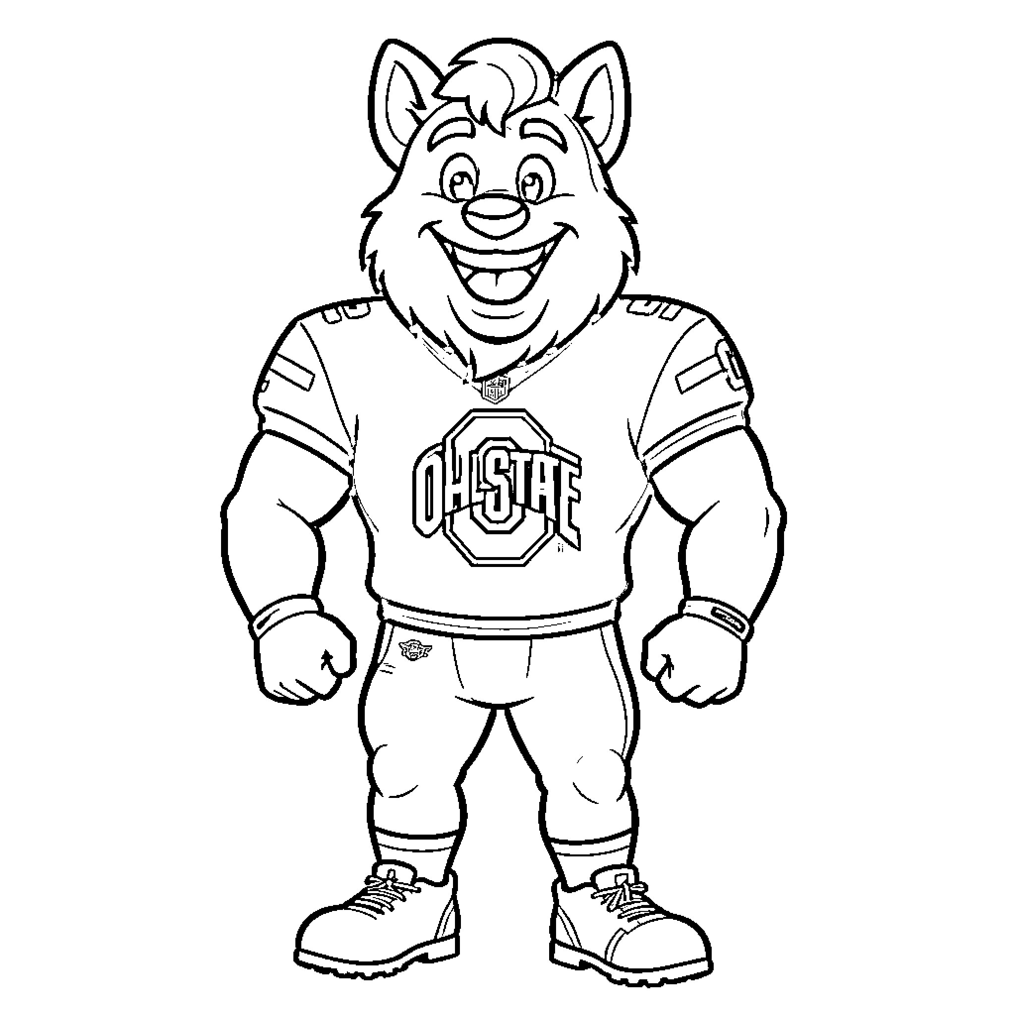 Brutus the Ohio State Buckeye Mascot Coloring Page (free black-and-white line drawing printable PDF for all, from beginners to advanced learners, including children, teens, adults, and seniors)