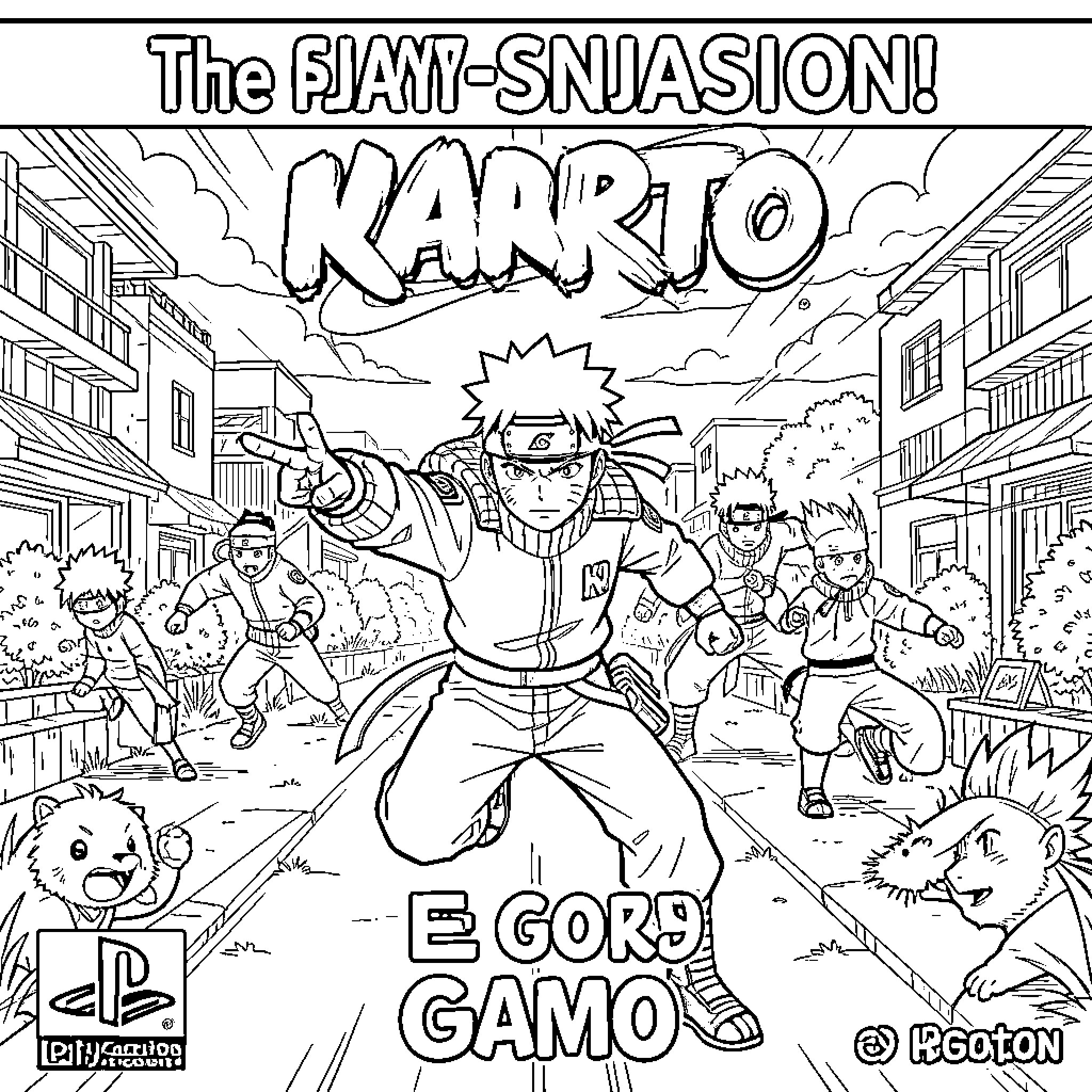 Naruto's Fiery Showdown: Ninja Mayhem and Adventure Coloring Page (free black-and-white line drawing printable PDF for all, from beginners to advanced learners, including children, teens, adults, and seniors)