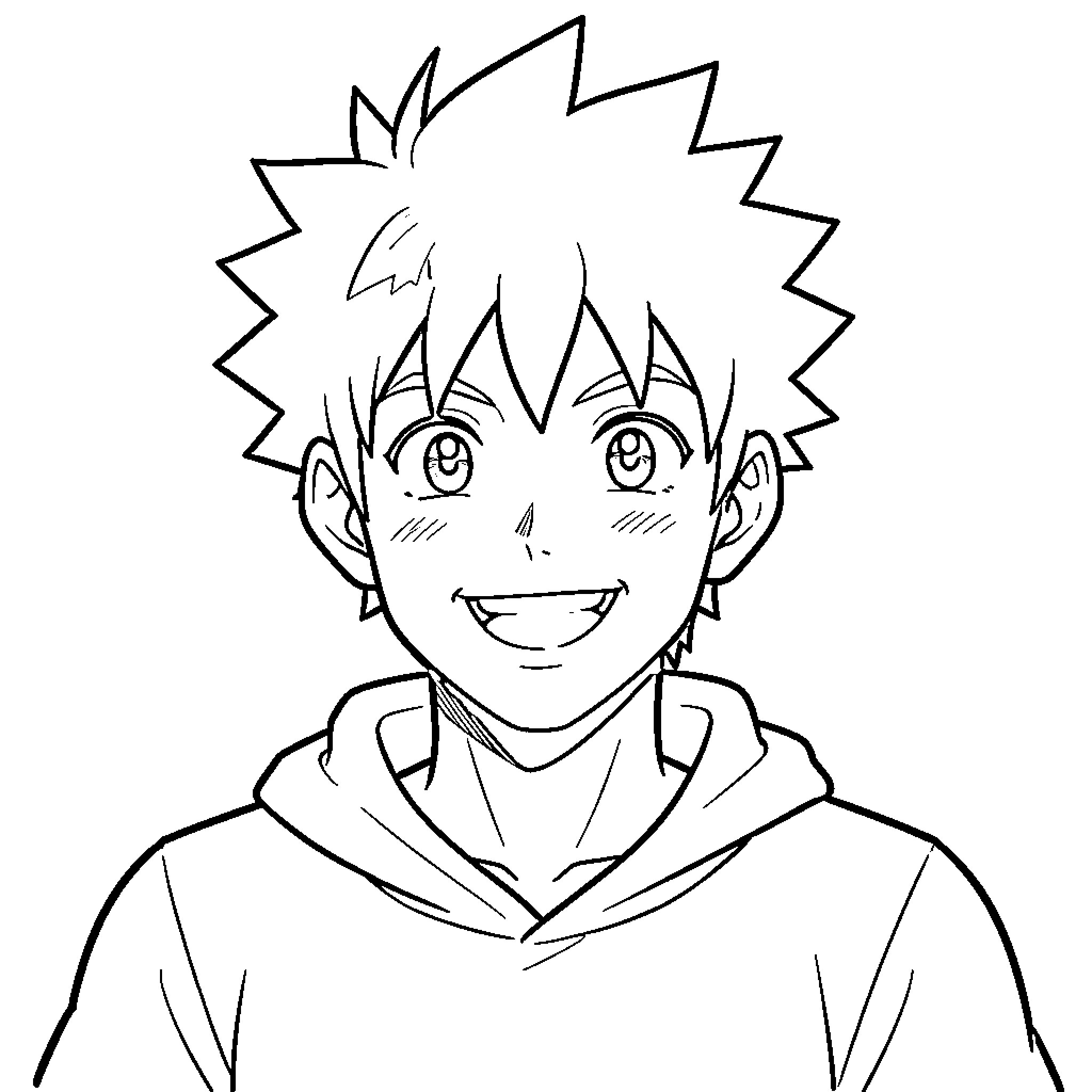 Kirishima smiling cheerfully in casual outfit Coloring Page (free black-and-white line drawing printable PDF for all, from beginners to advanced learners, including children, teens, adults, and seniors)