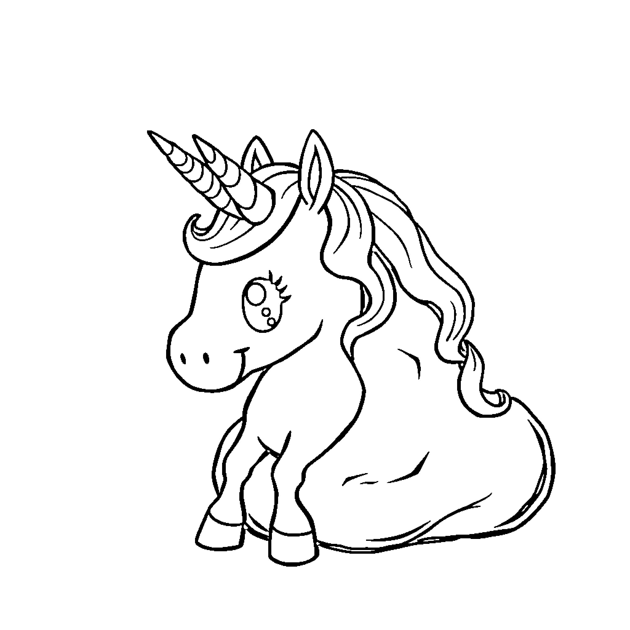 Stone Unicorn with Gentle Expression Coloring Page (free black-and-white line drawing printable PDF for all, from beginners to advanced learners, including children, teens, adults, and seniors)