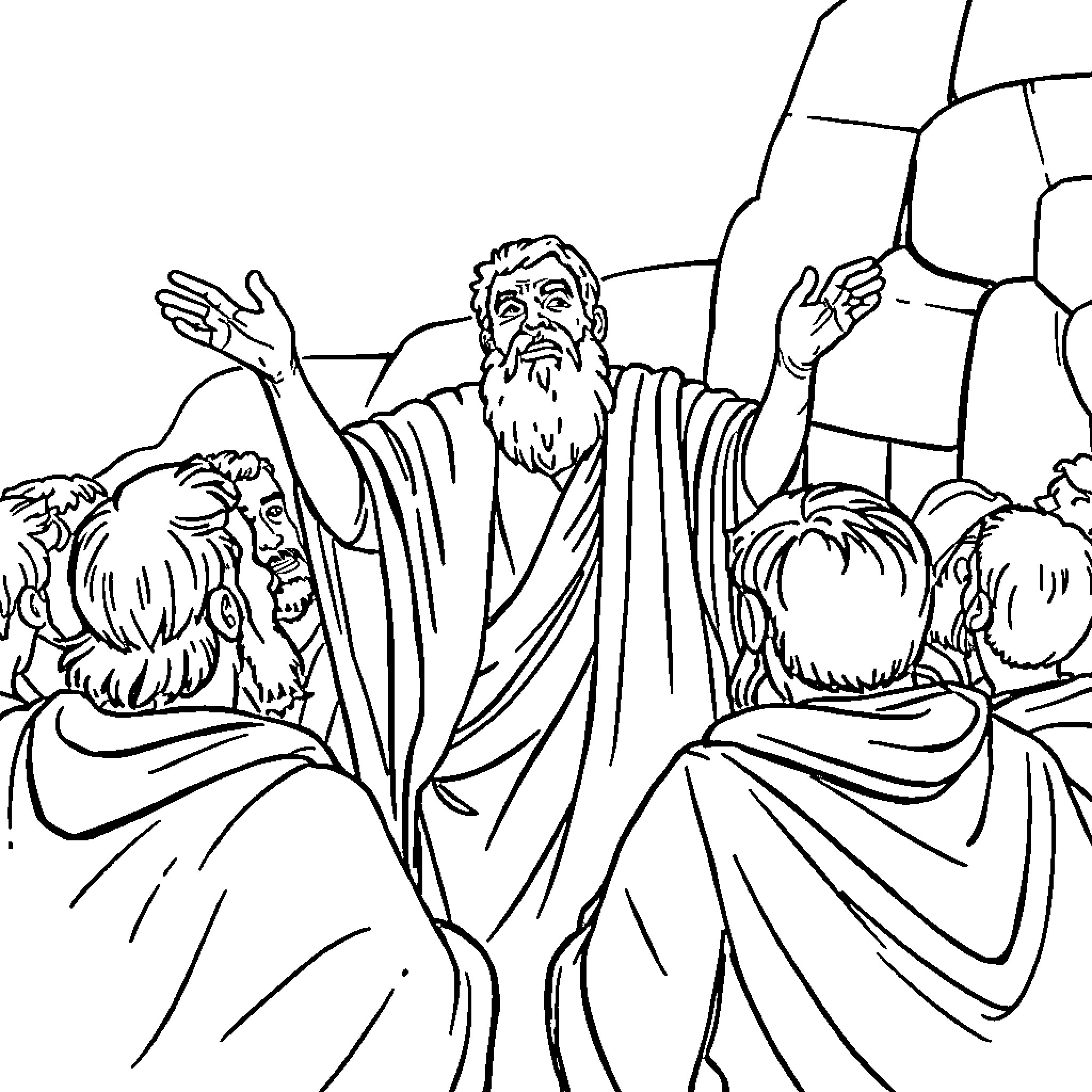 Paul teaching a crowd with expressive gestures Coloring Page (free black-and-white line drawing printable PDF for all, from beginners to advanced learners, including children, teens, adults, and seniors)