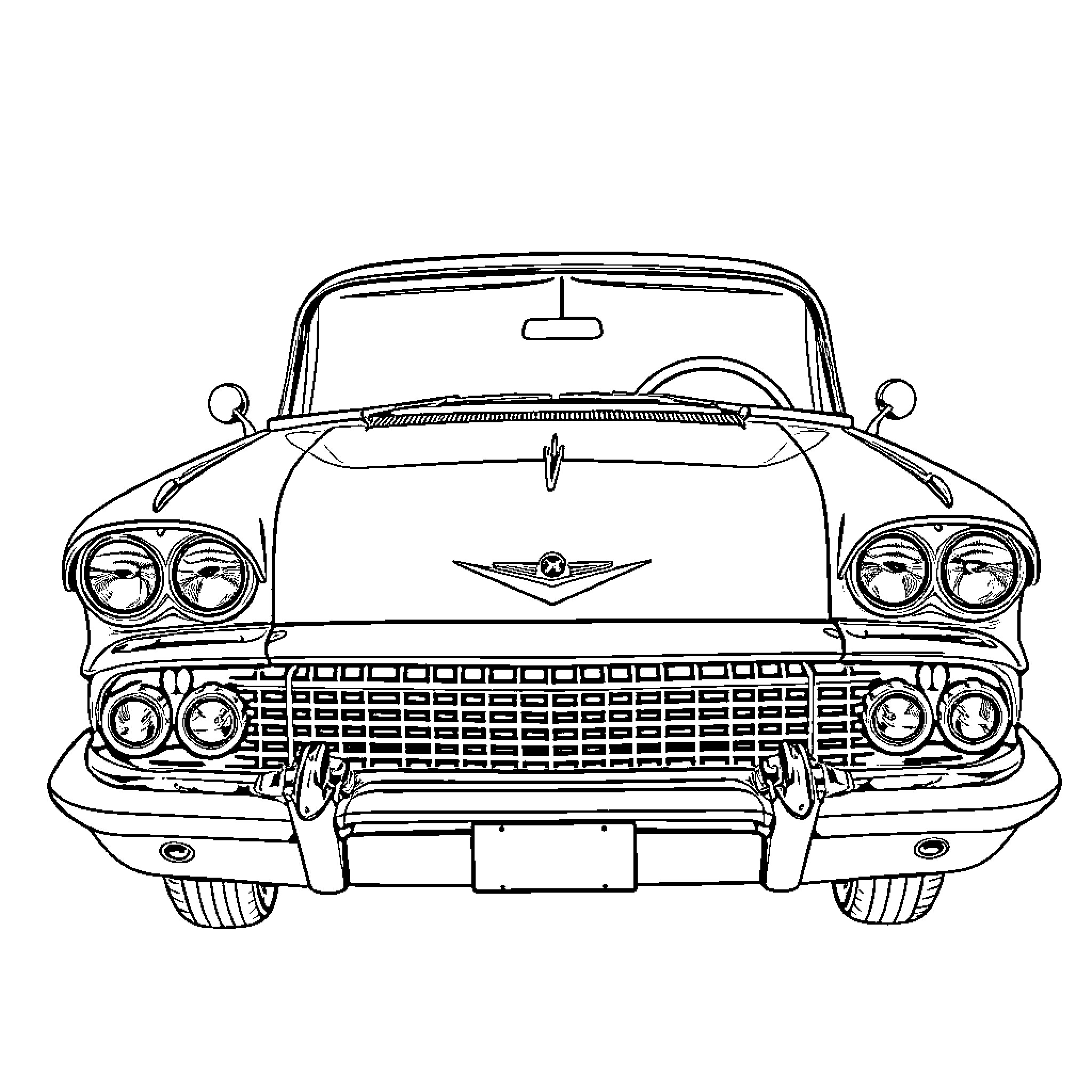 Impala classic car with intricate design Coloring Page (free black-and-white line drawing printable PDF for all, from beginners to advanced learners, including children, teens, adults, and seniors)