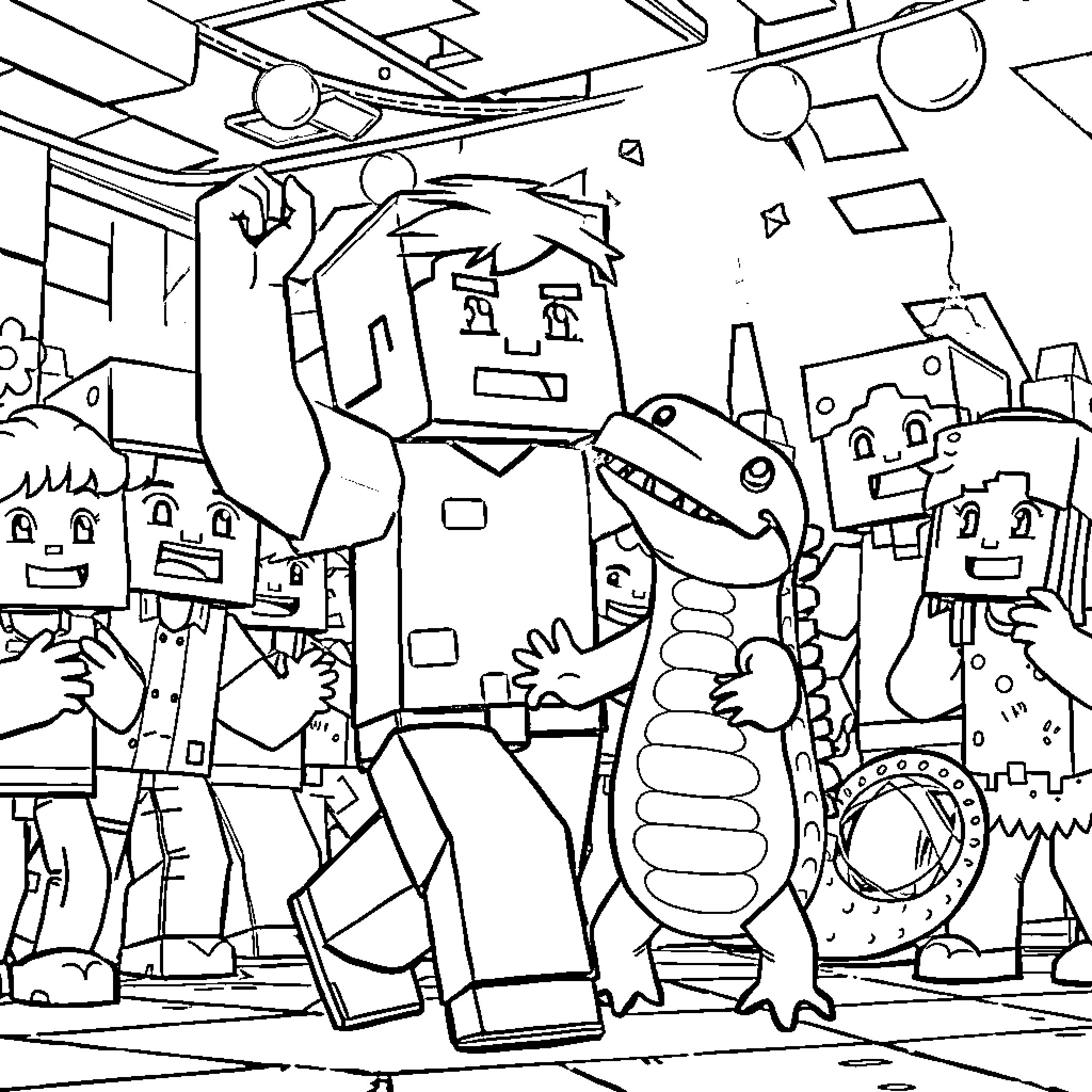 Steve's Lively Cartoon Adventure in the Studio Coloring Page (free black-and-white line drawing printable PDF for all, from beginners to advanced learners, including children, teens, adults, and seniors)