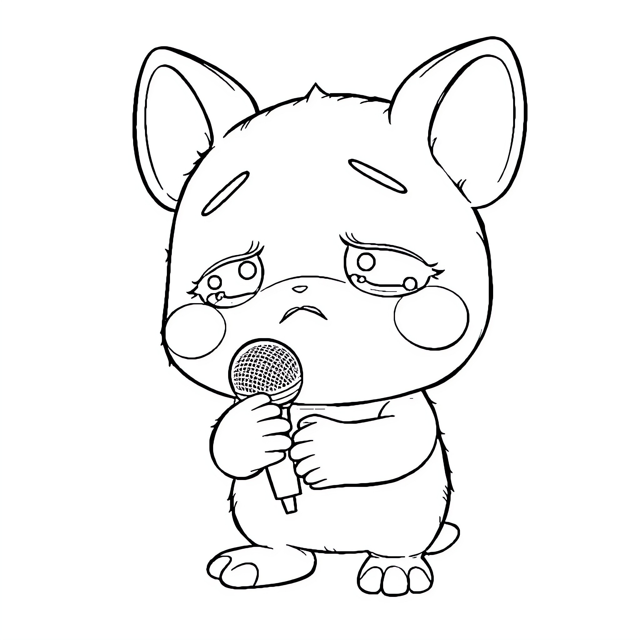 Rondoudou singing with microphone Coloring Page (free black-and-white line drawing printable PDF for all, from beginners to advanced learners, including children, teens, adults, and seniors)