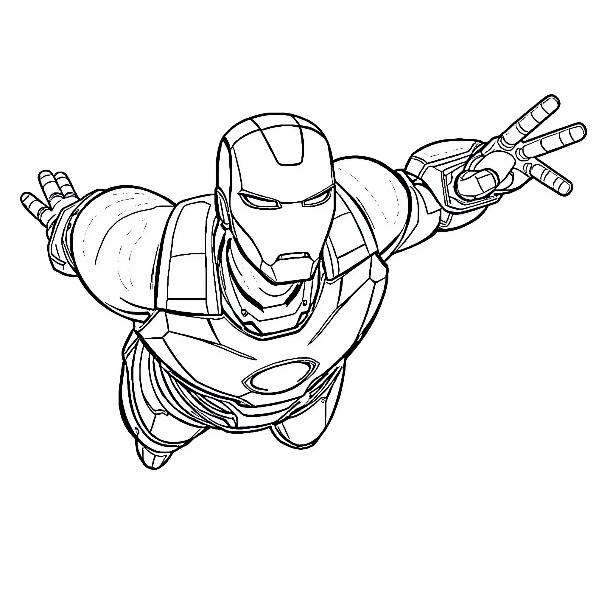 Iron Man in Action Pose Coloring Page (free black-and-white line drawing printable PDF for all, from beginners to advanced learners, including children, teens, adults, and seniors)